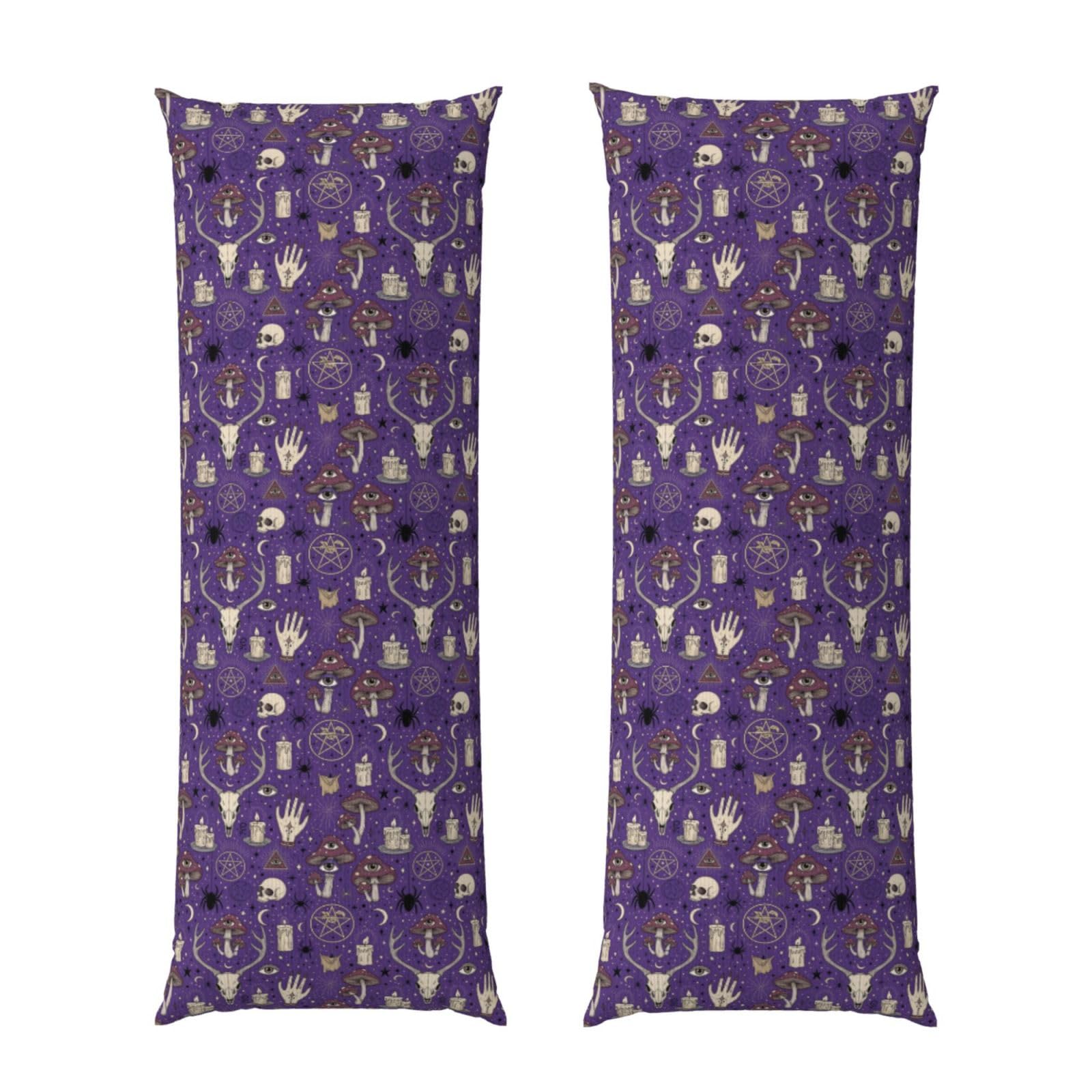 Body Pillow Protector Cover 20x60 Witch Witchcraft Goth Skull Mushroom, Soft Microfiber Pillowcase with Zipper, Wrinkle Shrinkage Resistant, for Bed Couch Sleeping