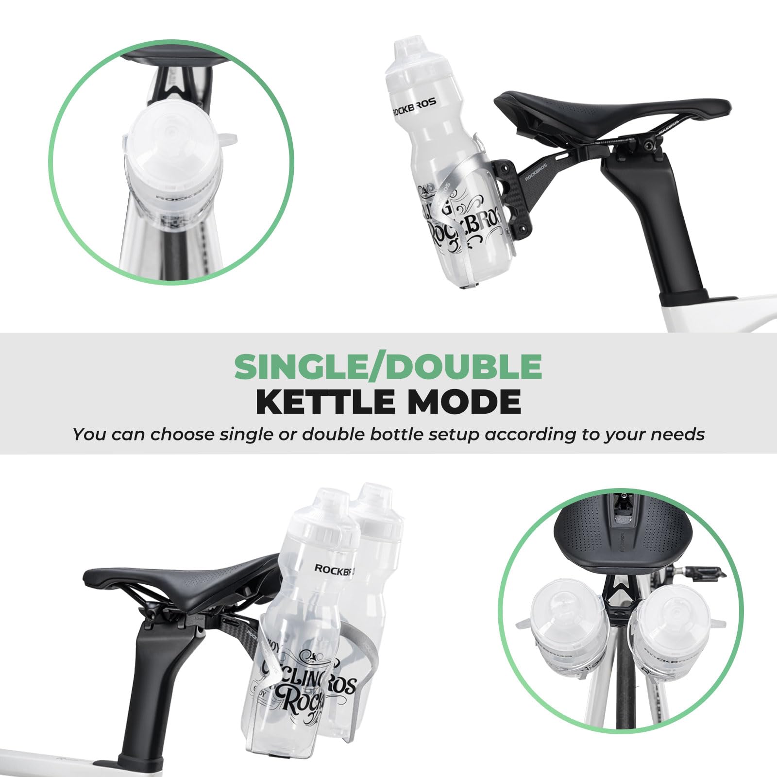 ROCKBROS Support Porte-Bidon pour Tige de Selle, Adaptateur Réglable pour 1 à 2 Bouteilles, Porte-Bidon Vélo Léger et Stable pour Vélo de Route et VTT, Noir