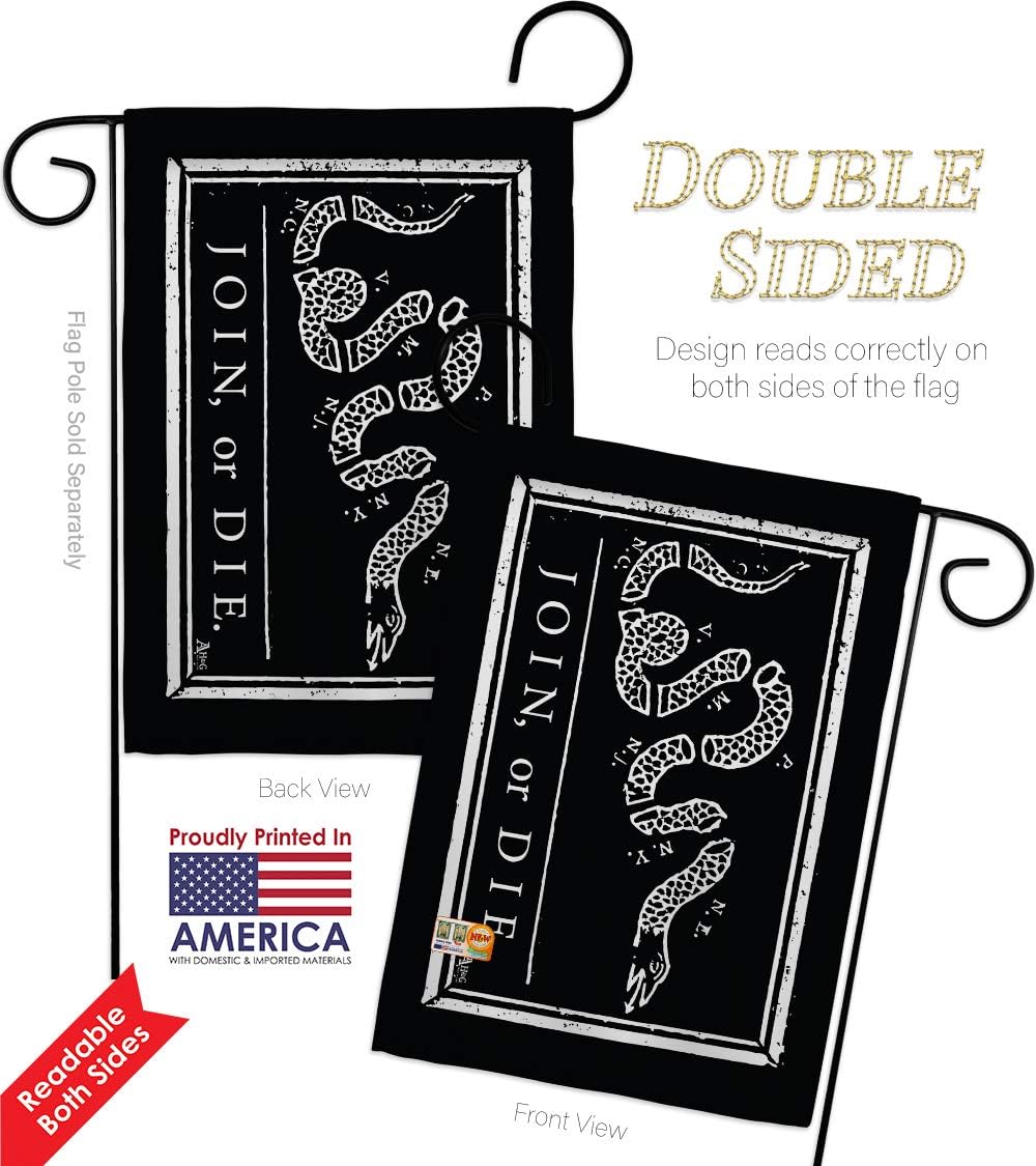 Black Join Or Die Garden House Flags Set Americana US Historic July Memorial Veteran Independence United State American Small Decorative Gift Yard Banner Double-Sided Made In USA 28 X 40