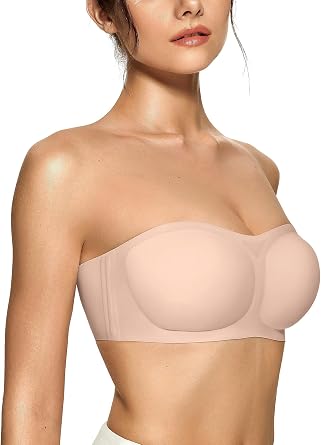 OEAK Womens Strapless Bras Jelly Push Up Bandeau Bra Non Slip Wireless Supportive Padded Bras Seamless Comfortable Tube Bra