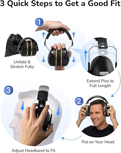Miniatura 8 de Dr.meter Orejeras de protección auditiva, seguridad para reducir ruido de 31 dB, diadema ajustable para adultos, niños, autismo sensorial, para