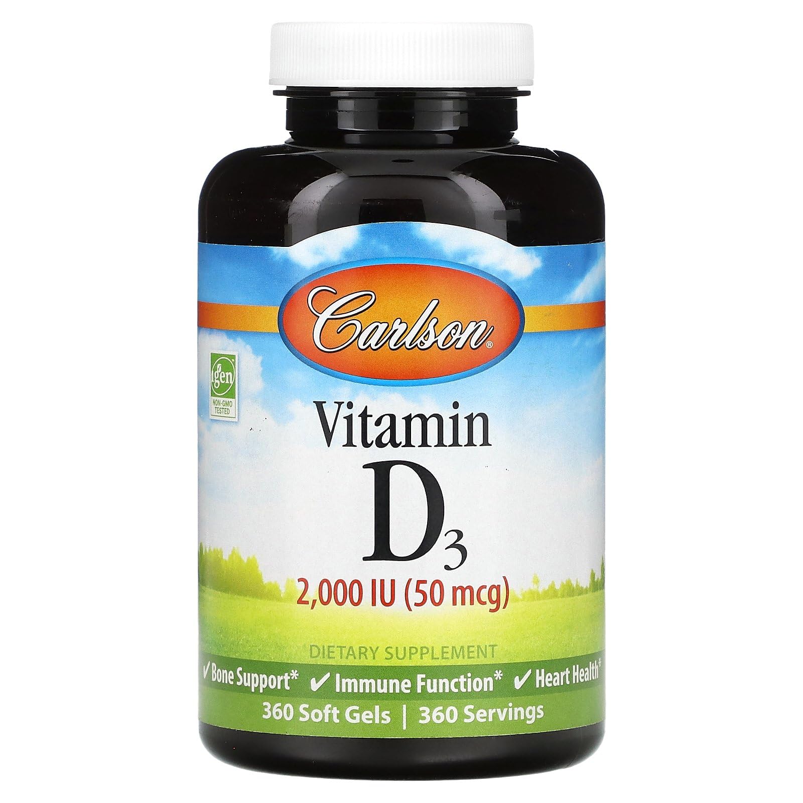 CarlsonVitamin D3 2,000 IU (50 mcg), Cholecalciferol, Bone & Immune Health, 360 Soft Gels