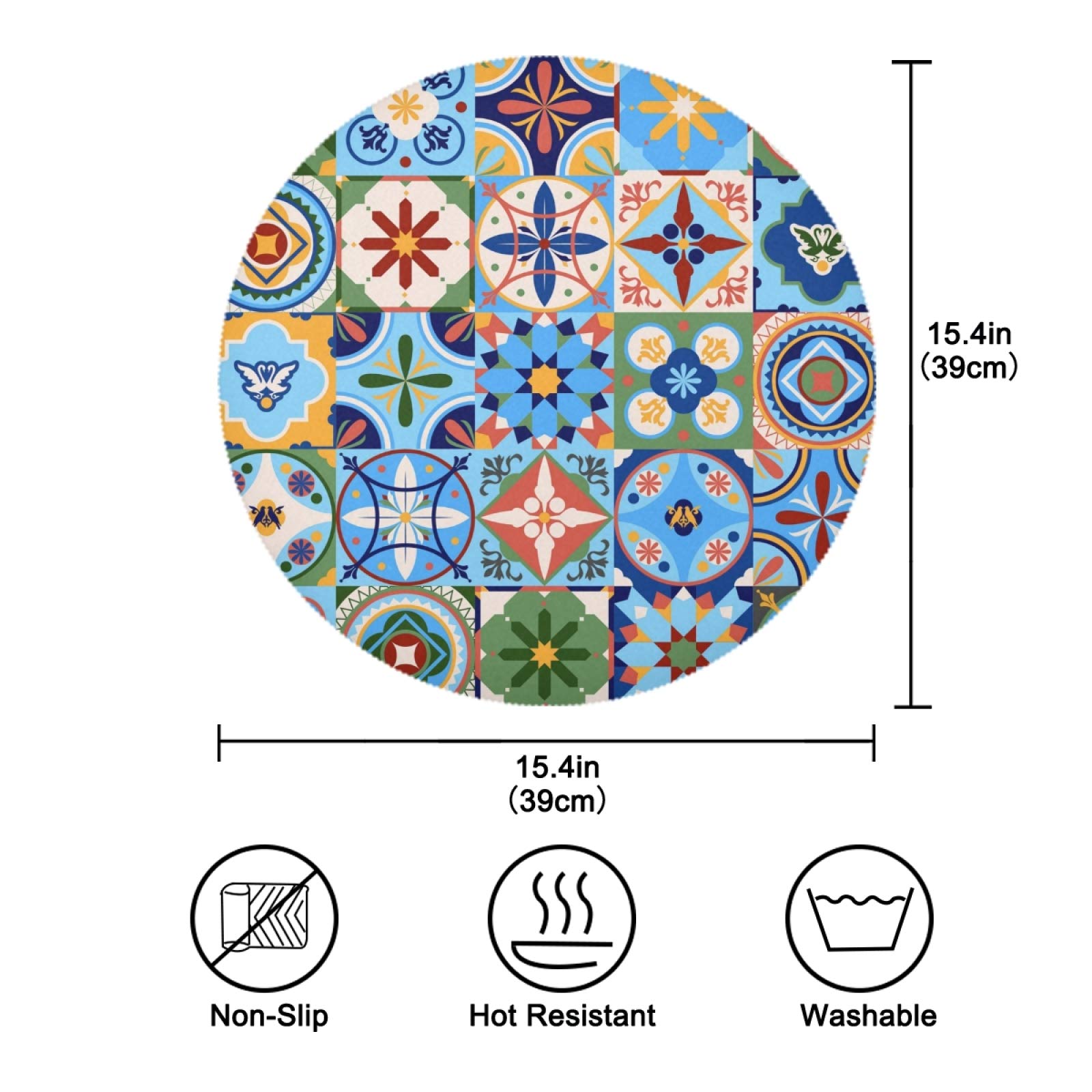 xigua Round Placemats Set of 4,Moroccan Tile Mosaic Table Place Mats,Easy Clean Heat & Stain Resistant Non-Slip Washable Kitchen Placemats - Image 4