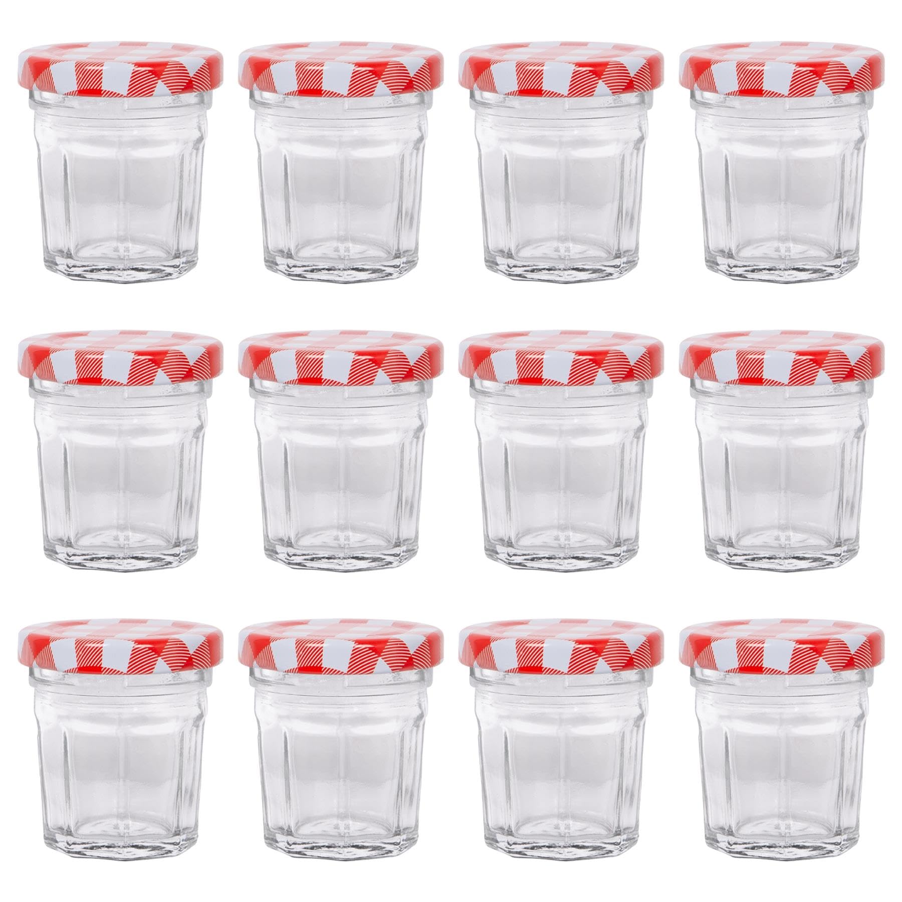 Argon Tableware 30Ml Glass Jam Jars With Airtight Red Gingham LidsSet Of 12 Empty Screw Top Kitchen Storage Preserving Jar from B&Q