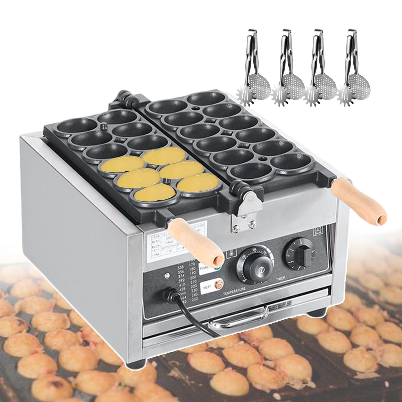 Komercyjna Gofrownica Bąbelkowa Z Funkcją Obrotu O 180° I 4 Szczypcami Do Grillowania, Elektryczna Gofrownica W Kształcie Jajka O Mocy 1800 W, Ze Stali Nierdzewnej, Łatwa Do Czyszczenia, Regulowany Z