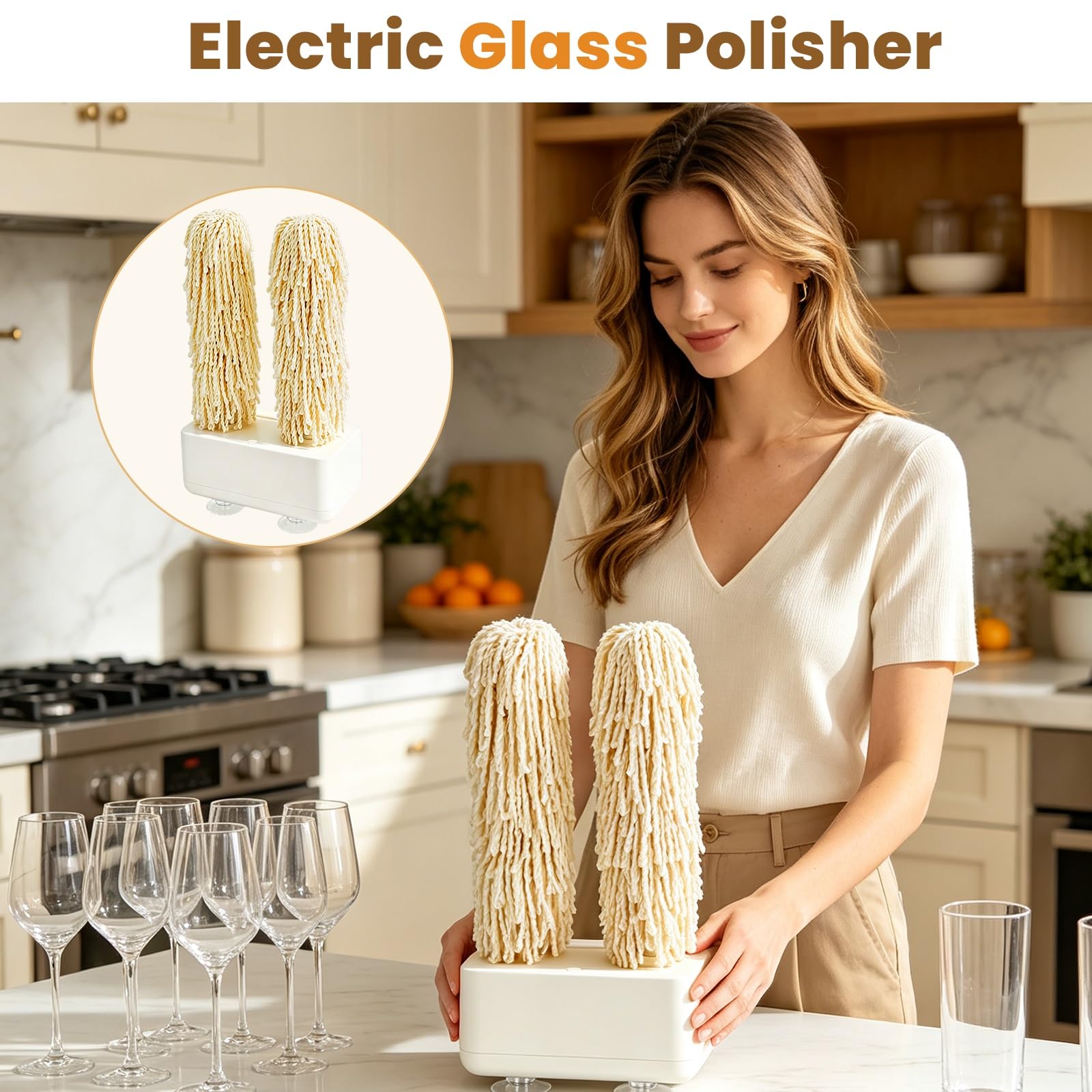 Polisseuse Électrique pour Verres Domestiques, Machine à Polir Laver de Verres à Vin Rotatif avec Double Tête de Brosse, Séchage Instantané à 600 Tr/min pour Bars Restaurants et Cuisines