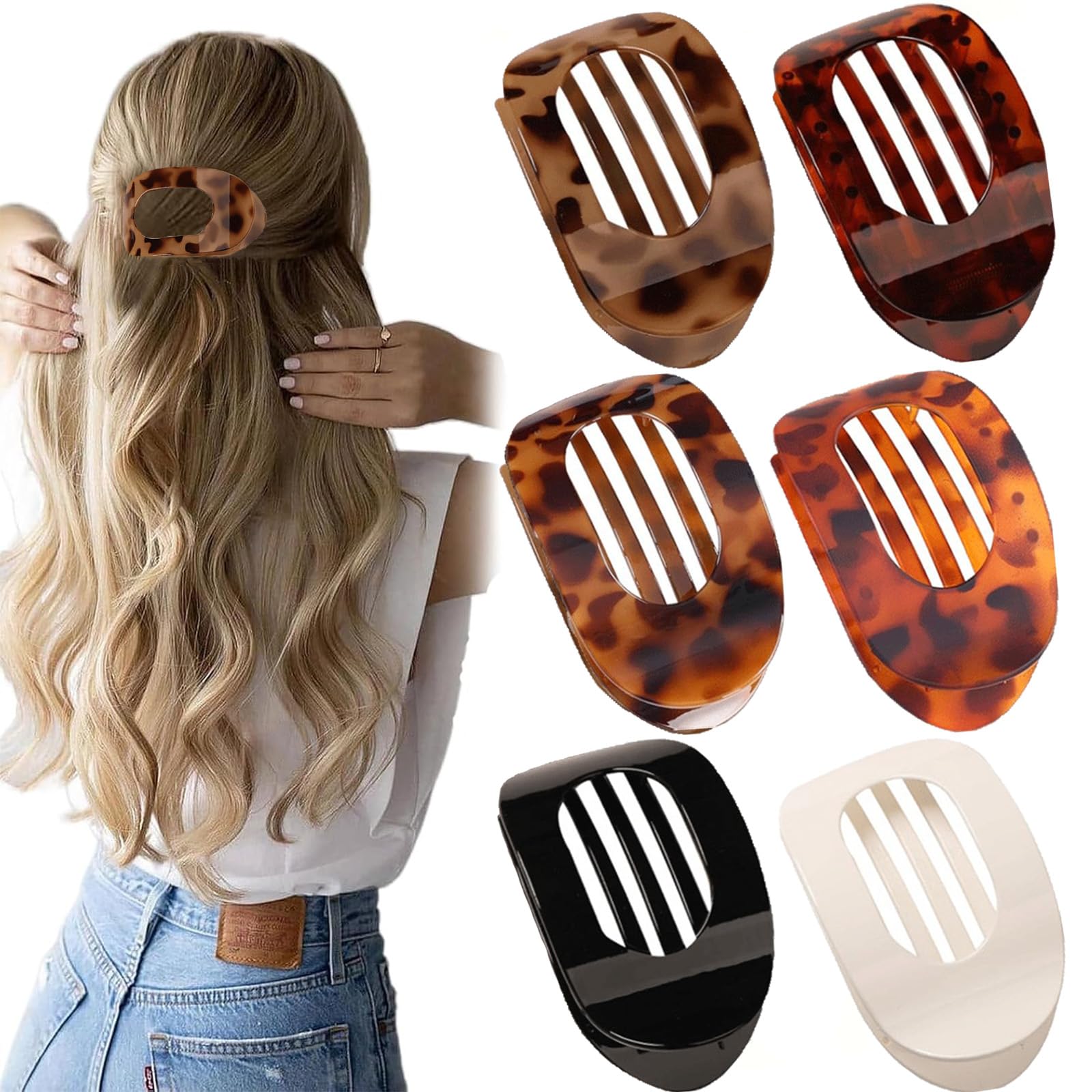 Somnr 6 Pack Flat Hair Claw Clips for Women Lay Flat Hair Clips, Strong Hold for Thick/Thin/Curly Hair