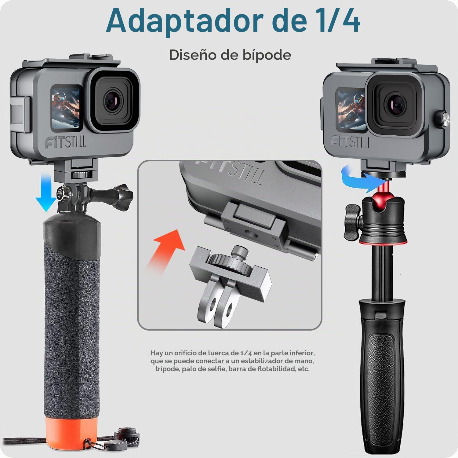 FitStill - Carcasa Impermeable para Go Pro Hero 13/12/11/10/9, aleación de Aluminio (80 m, Incluye 2 Soportes de Zuecos y Snorkel, filtros Magenta