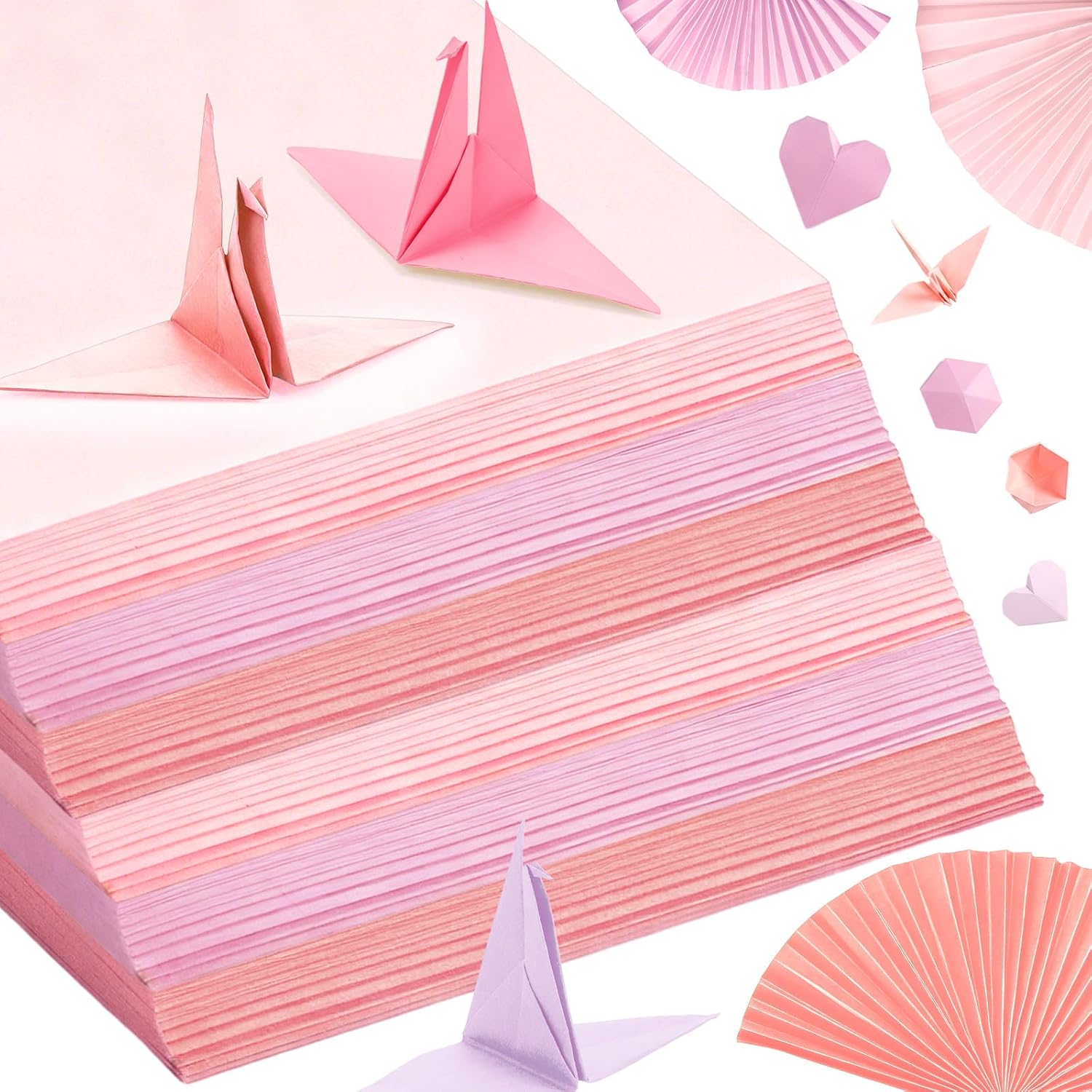 Kigeli 300 Sheets Origami Paper 3 Colors 6 x 6 Inch Double Sided Colored Square Easy Fold Scrapbook Paper for Scrapbook Arts Craft DIY Handwork Holiday Decoration(Pink)