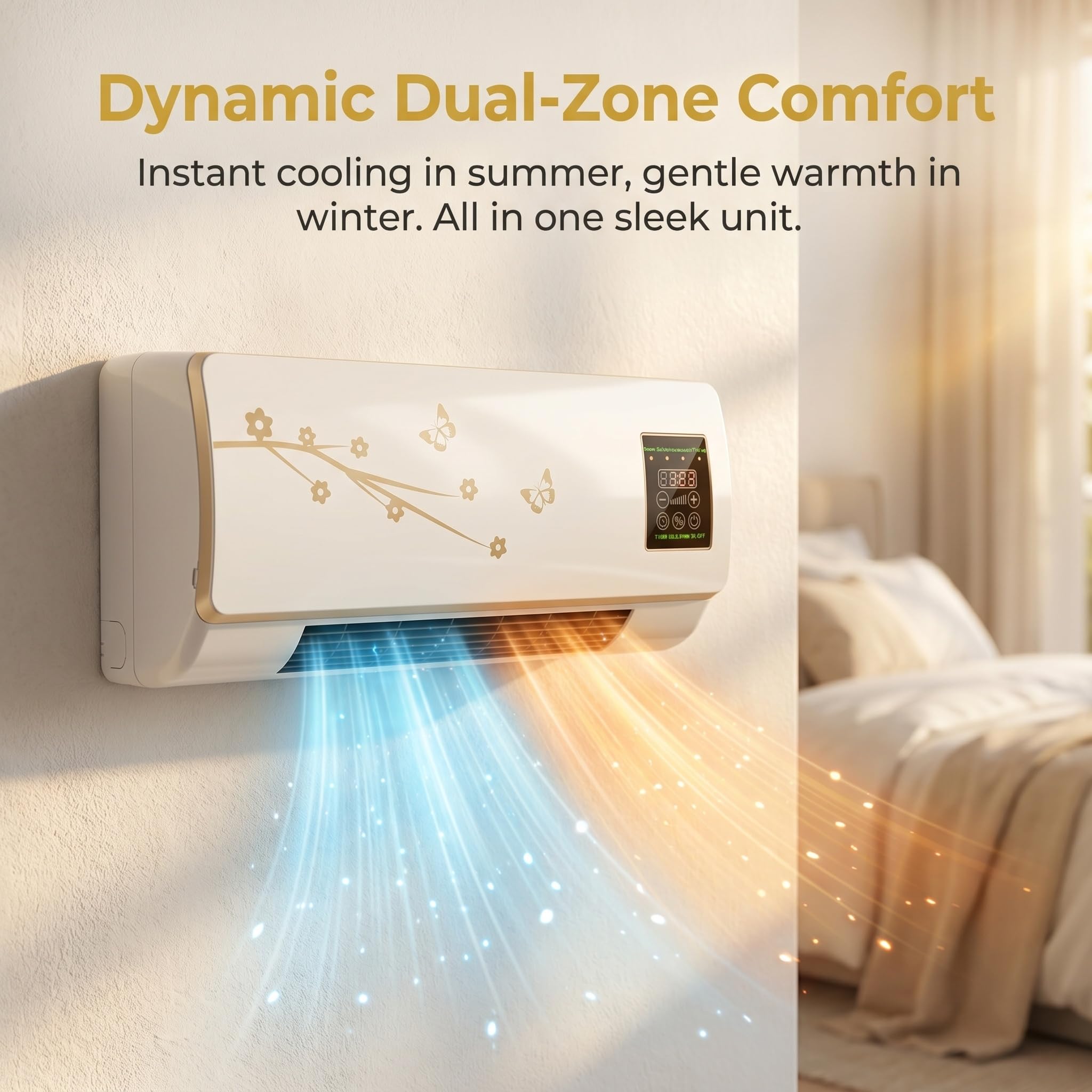 Condizionatore d'Aria Portatile a Parete, Mini Ventilatore Senza Condotto, 2 in 1 Raffreddamento e Riscaldamento, Telecomando, unità Senza Pale e Senza sfiato per Camera da Letto, Ufficio
