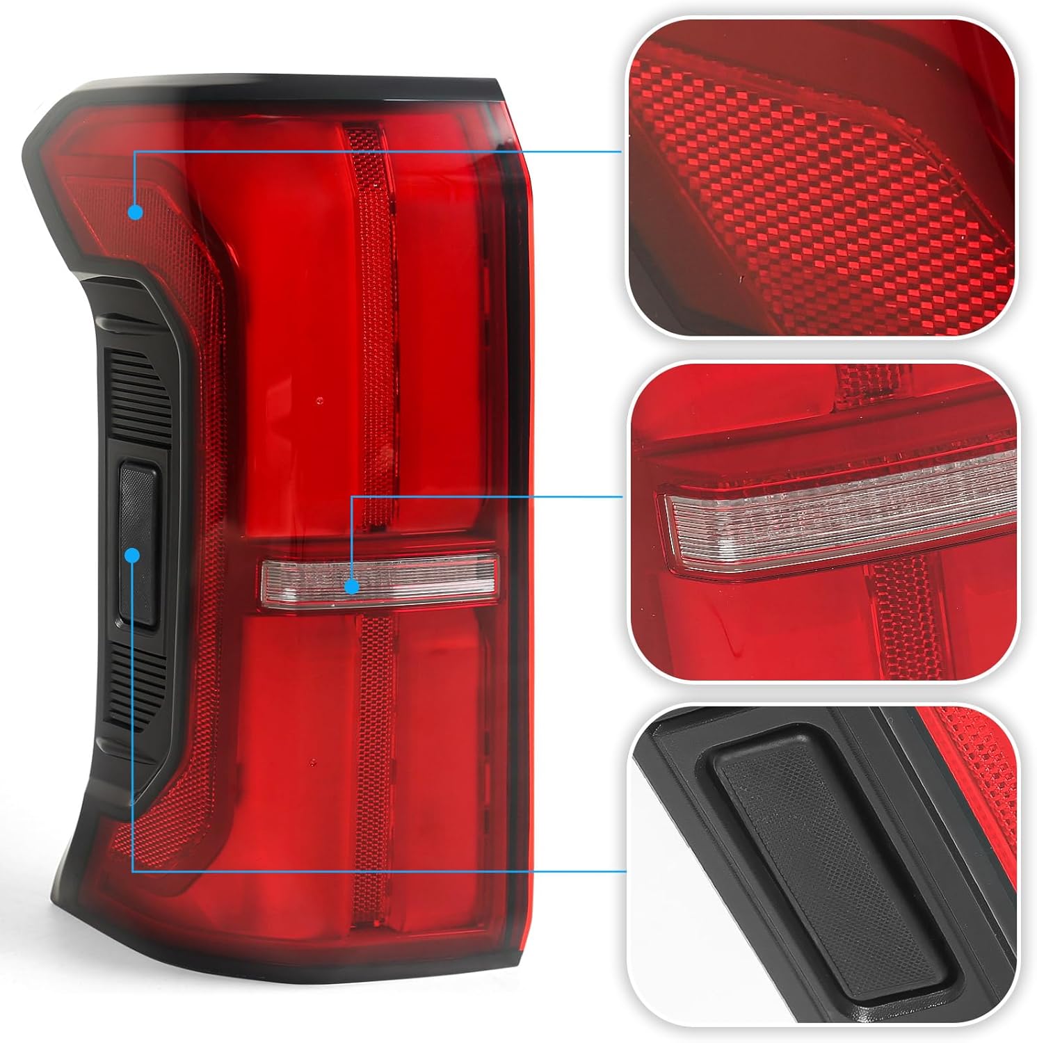 Huray Left Full LED Tail Light Assembly Fit for Toyota Tacoma 2024 2025, LH Taillight w/Tailgate Switch OE Style Rear Brake Lamp w/o Side Marker Light Replacement for 81560-AK040 Driver Side (Smoked)