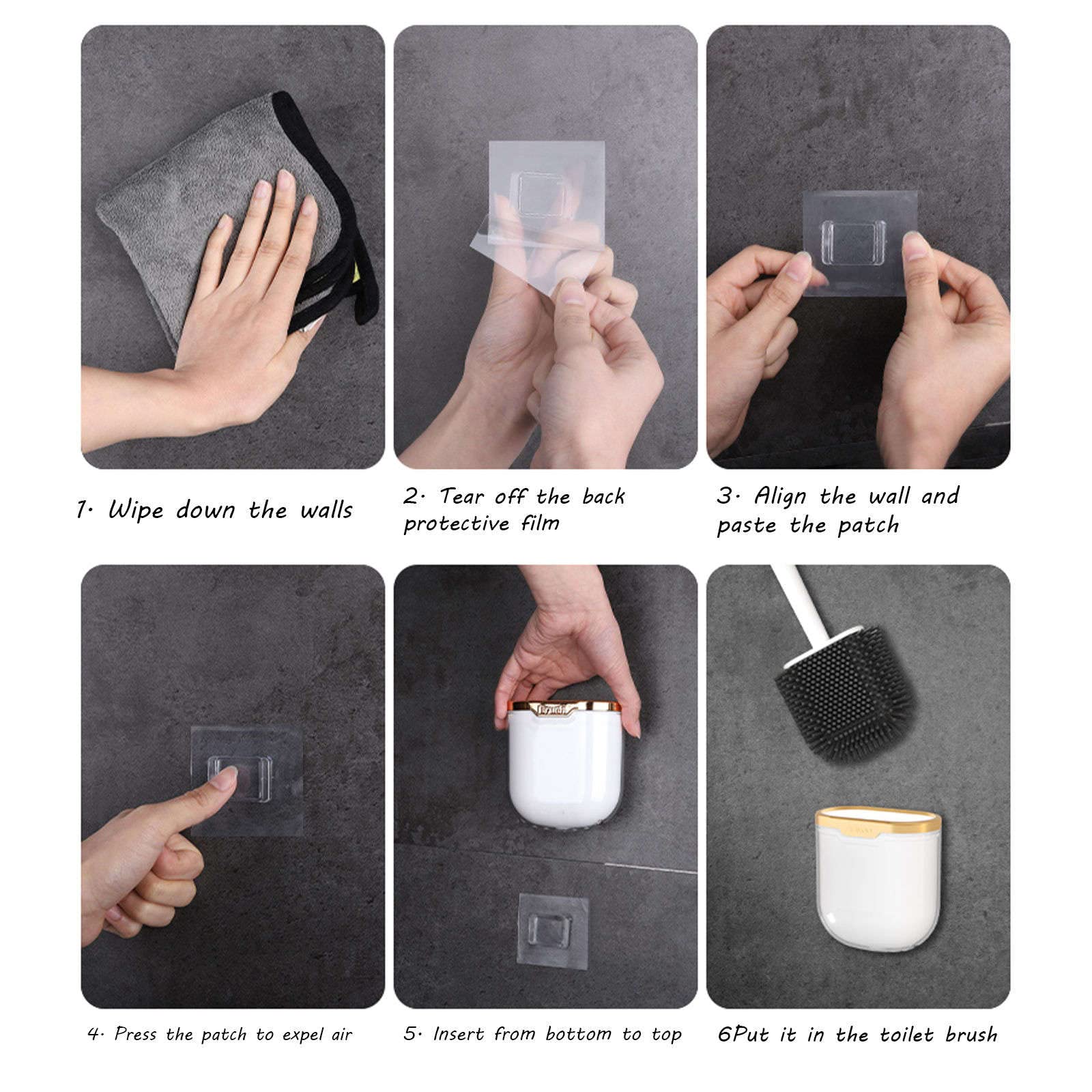 Juego de escobilla de inodoro con soporte, mango largo y diseño flexible para limpieza higiénica, cepillo de plástico montado en la pared para baño moderno