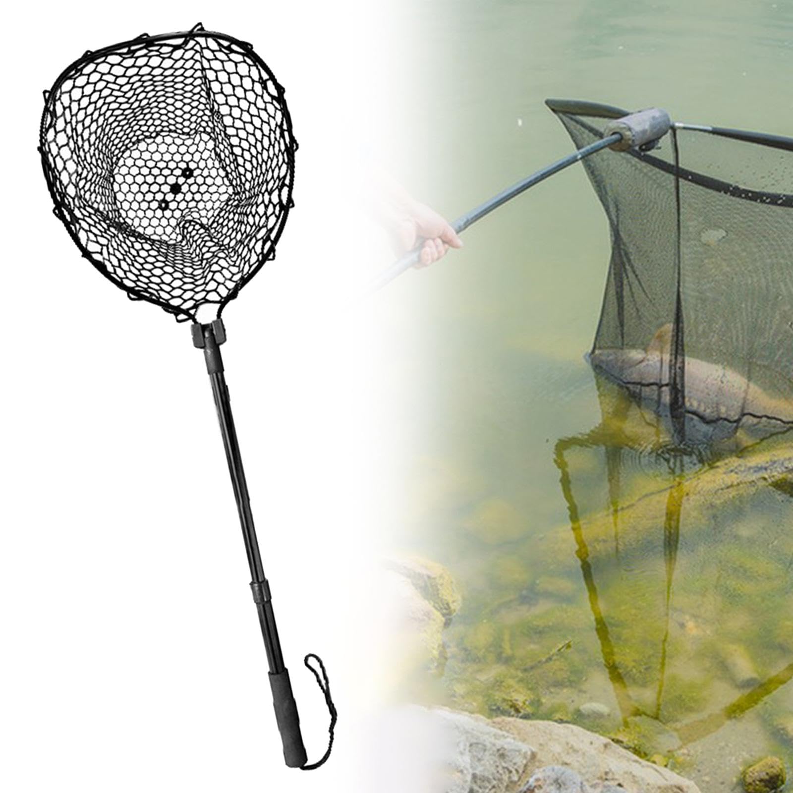 Red para Pesca Plegable Telescópica con Marco de Aluminio Malla de Silicona Suave Y Profunda Mango EVA Cómodo Adecuada para Pesca Deportiva Uso en Lag