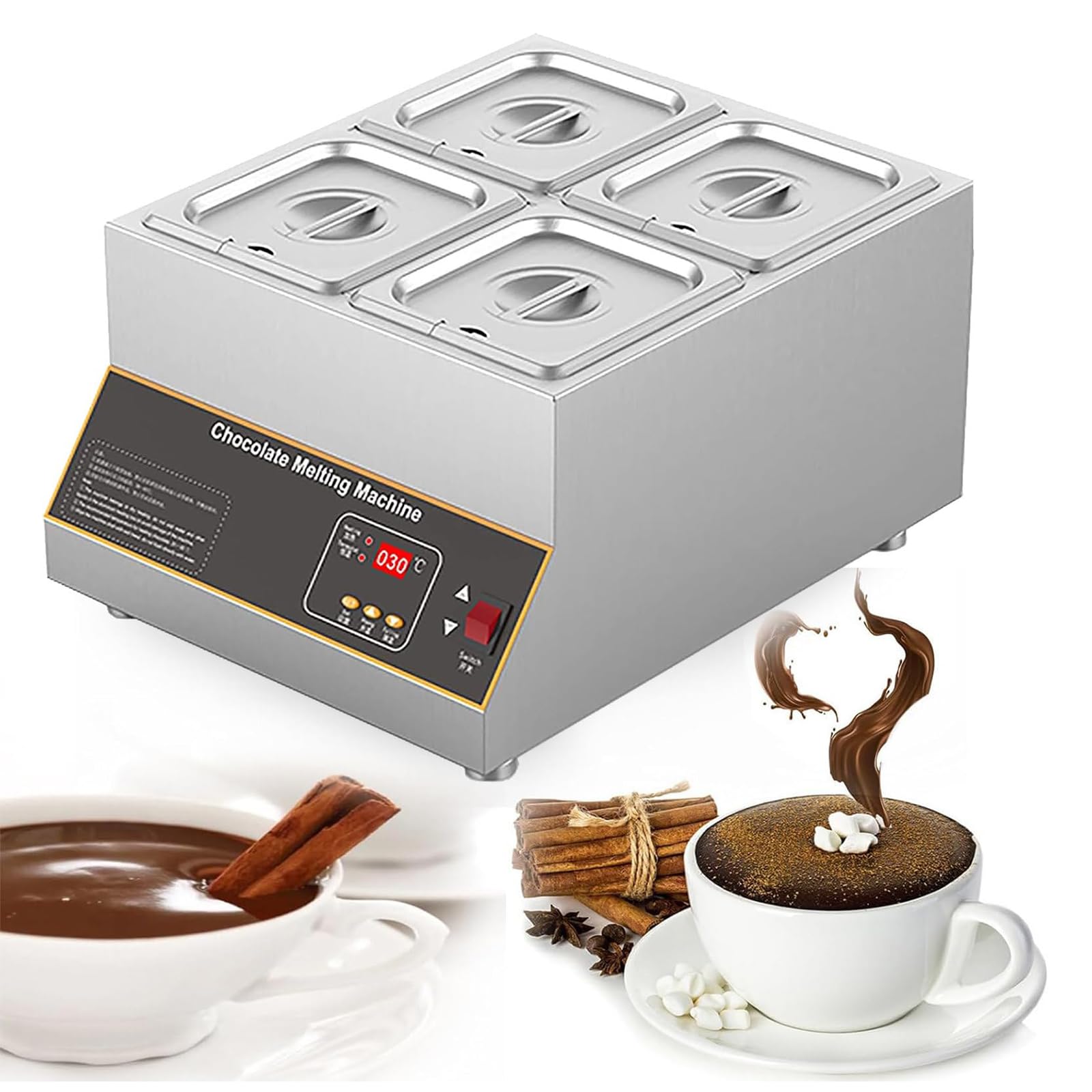 Melting-Pot de Chocolat 500W, Chauffe-Casserole, Appareil de Fusion de Chocolat, température réglable 0-85°C pour Fondue au Fromage au Chocolat (C)