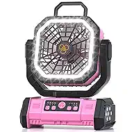 Honesorn Portable Fan Rechargeable 20000mAh, Camping Fan with LED Light & Remote, USB C Cordless Battery Powered, 4 Speeds Timer Hanging Hook for Travel Tent Outdoor Essentials - Pink