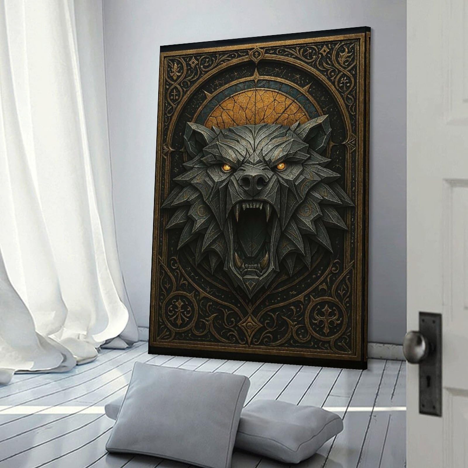 Junmoney Wall Picture Print Roaring Bear – Gothic Guardian Beast, 20x30inch(50x75cm), for Entryway, Lounge Links Or Small Walls, Home Artwork for First Impressions