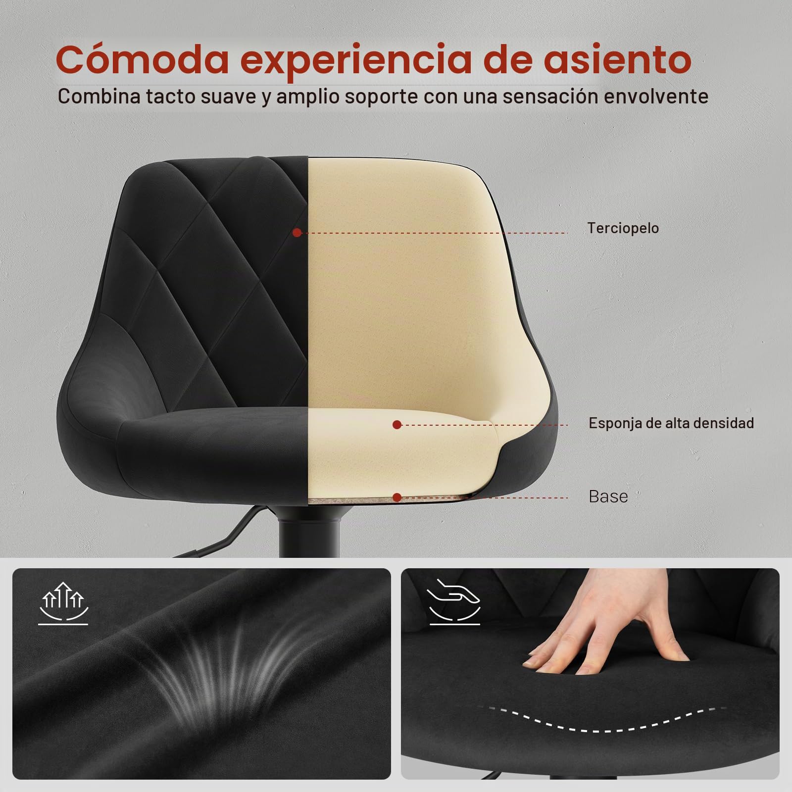 WOLTU Taburetes de Bar Terciopelo Regulable en Altura, Negro | con Respaldo, para Comedor, Salón y Cafetería