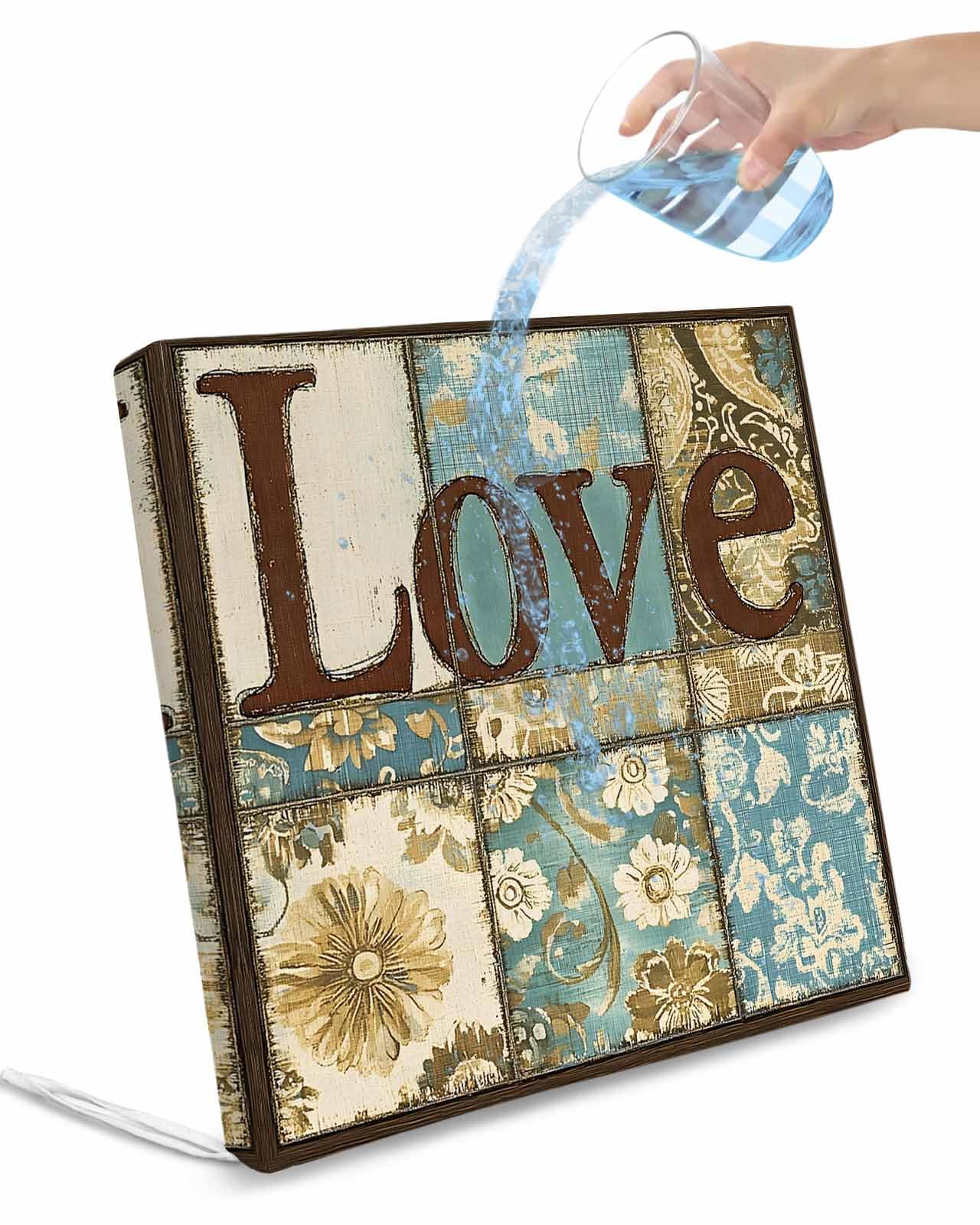 2 Pack Vintage Floral Check Waterproof Cushion Covers with Ties, Outdoor Patio Chaise Lounge Chair Seat Cushion Slip Covers Replacement(Only Cover) Blue Yellow Love Buffalo Plaid 20