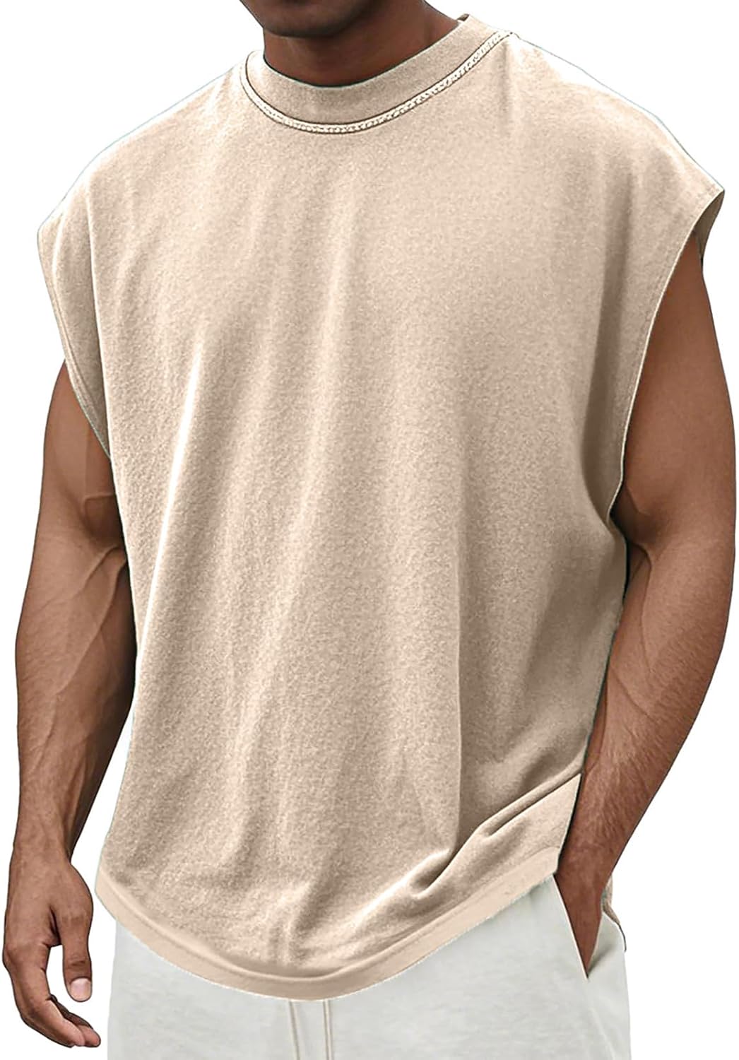 WENKOMG1 Men's Distressed Tank Tops Sleeveless Loose Fit Gym Workout Casual Summer Beach Tshirts, S-3XL