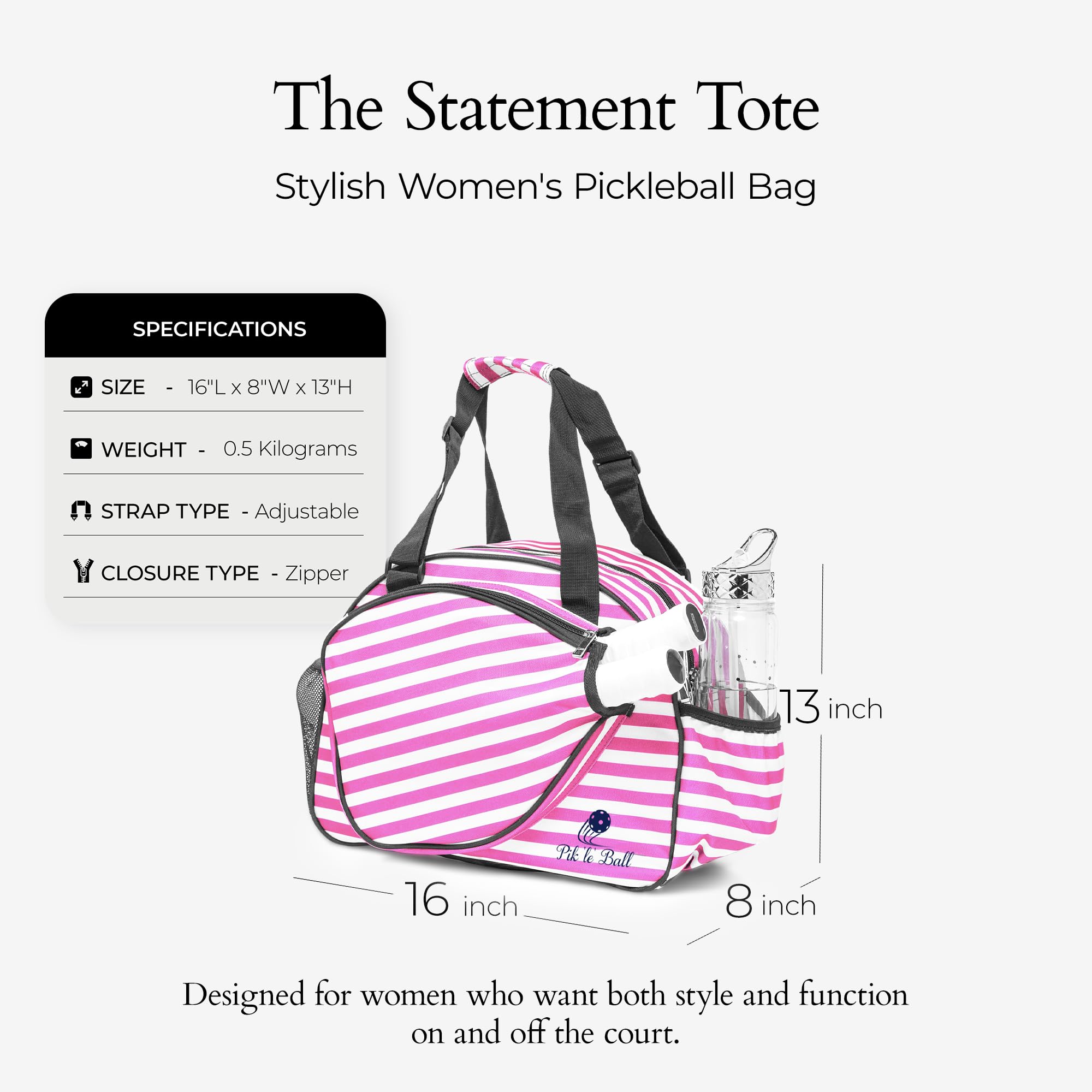 Pik’le’Ball Sport Premium Women's Pickleball Bag – Stylish and Versatile Sports Bag with Water Bottle Holder, Padded Paddle Pocket, and Spacious Design (fits 2+ Paddles!)