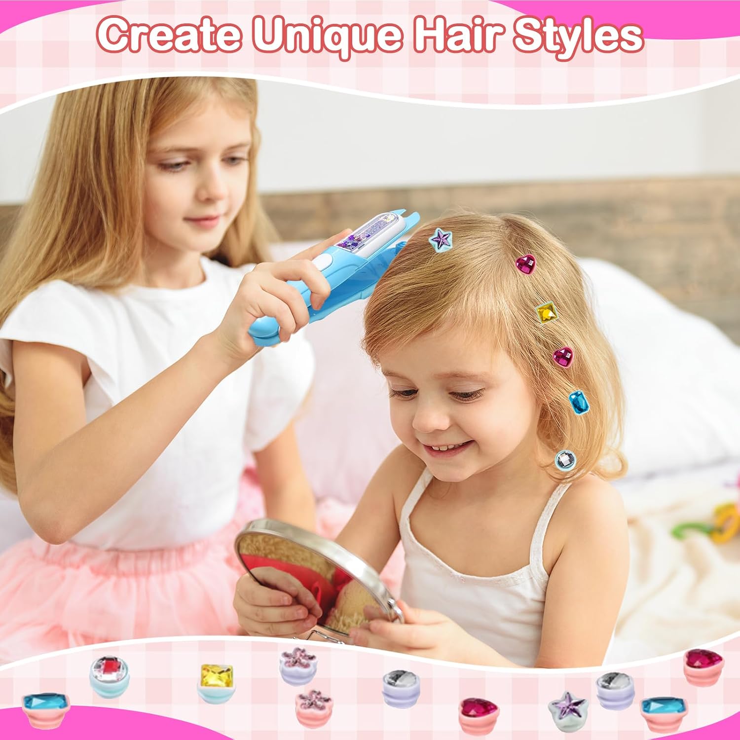 Hair Gem Stamper Kit, Easy DIY Gift for Girls Ages 3-12, Birthday Toy image 3
