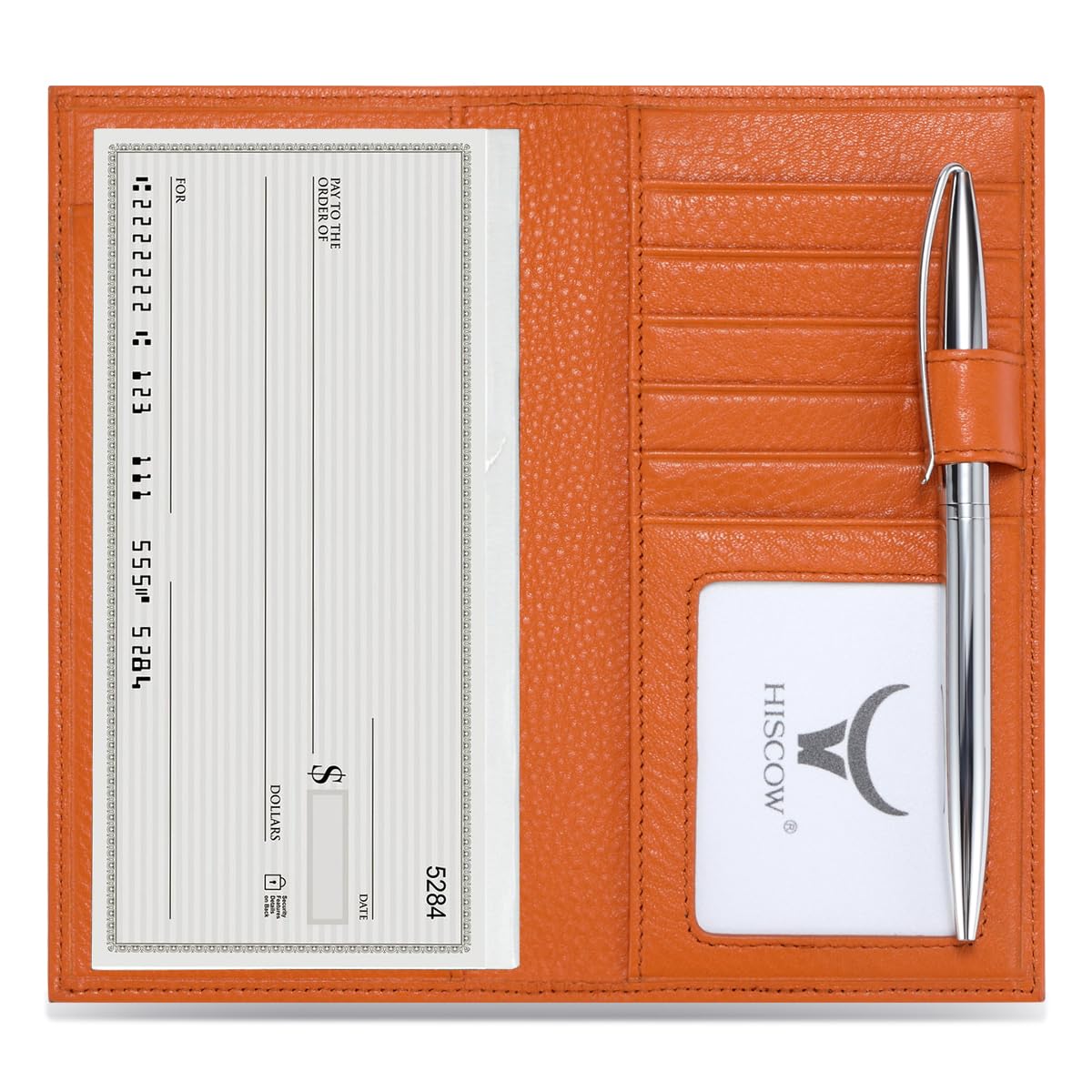 HISCOW Leather Checkbook Cover with Card Slots, Pebbled Whiskey