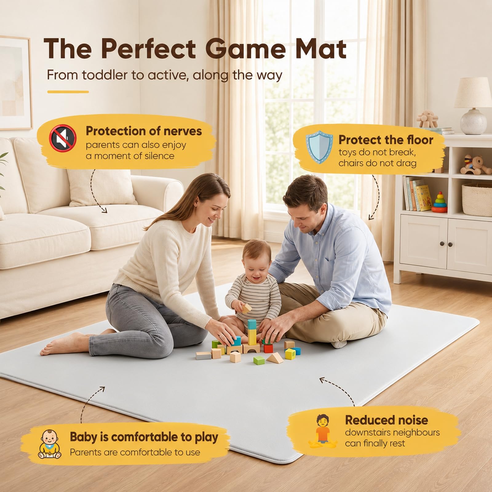 Alfombra de Gateo para Bebés 150x200x3cm, Alfombra Infantil de 3cm de Grosor, Tapete de Espuma Antideslizante y Alfombra de Juegos para Niños, Alfombra Infantil para Cuarto del Bebé y Sala de Estar