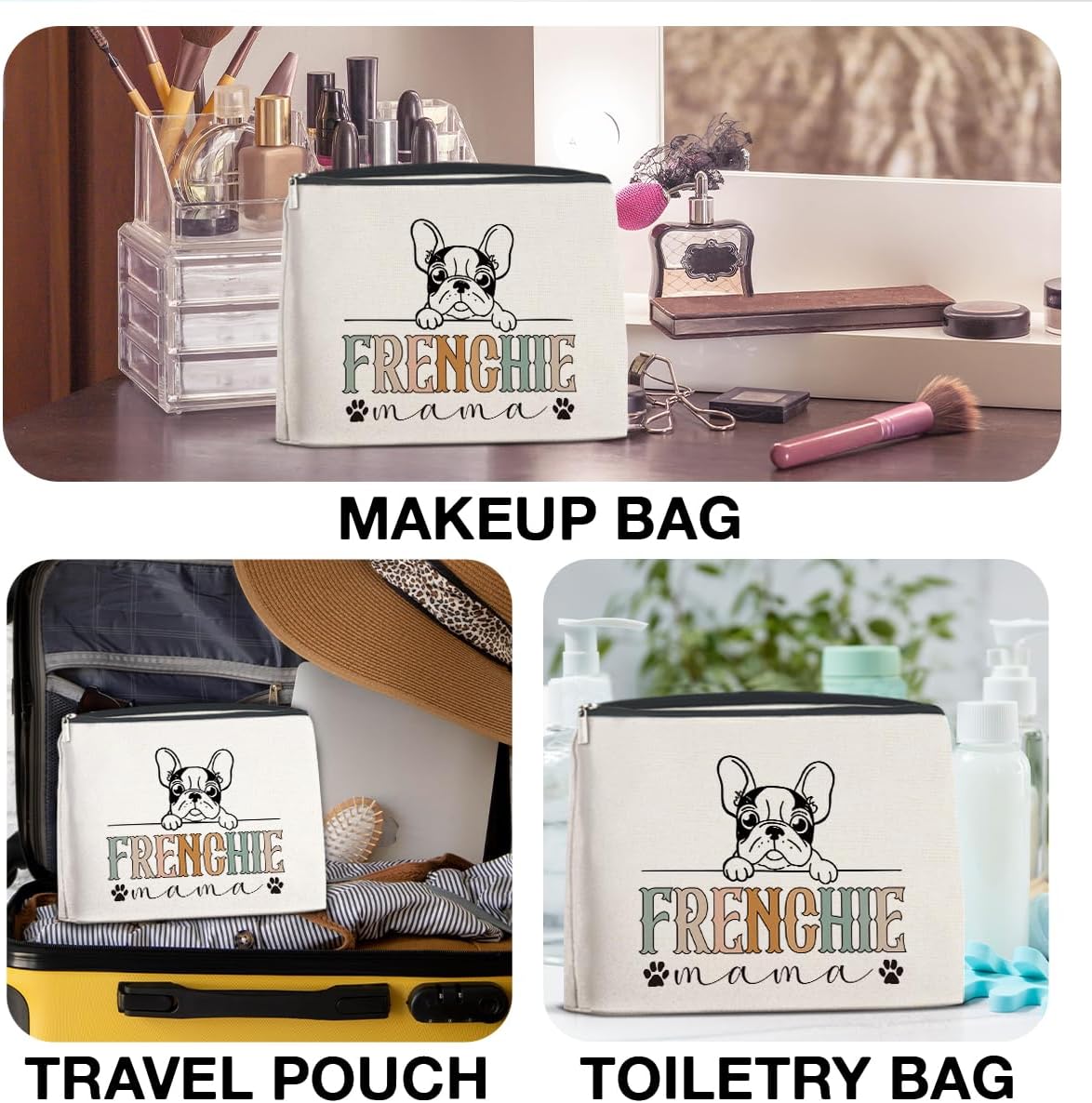 French Bulldog Gifts Cosmetic Bag - Frenchie Gifts for French Bulldog Lover Dog Mom Zipper Makeup Pouch Small Makeup Bag (1Pcs) - Image 6