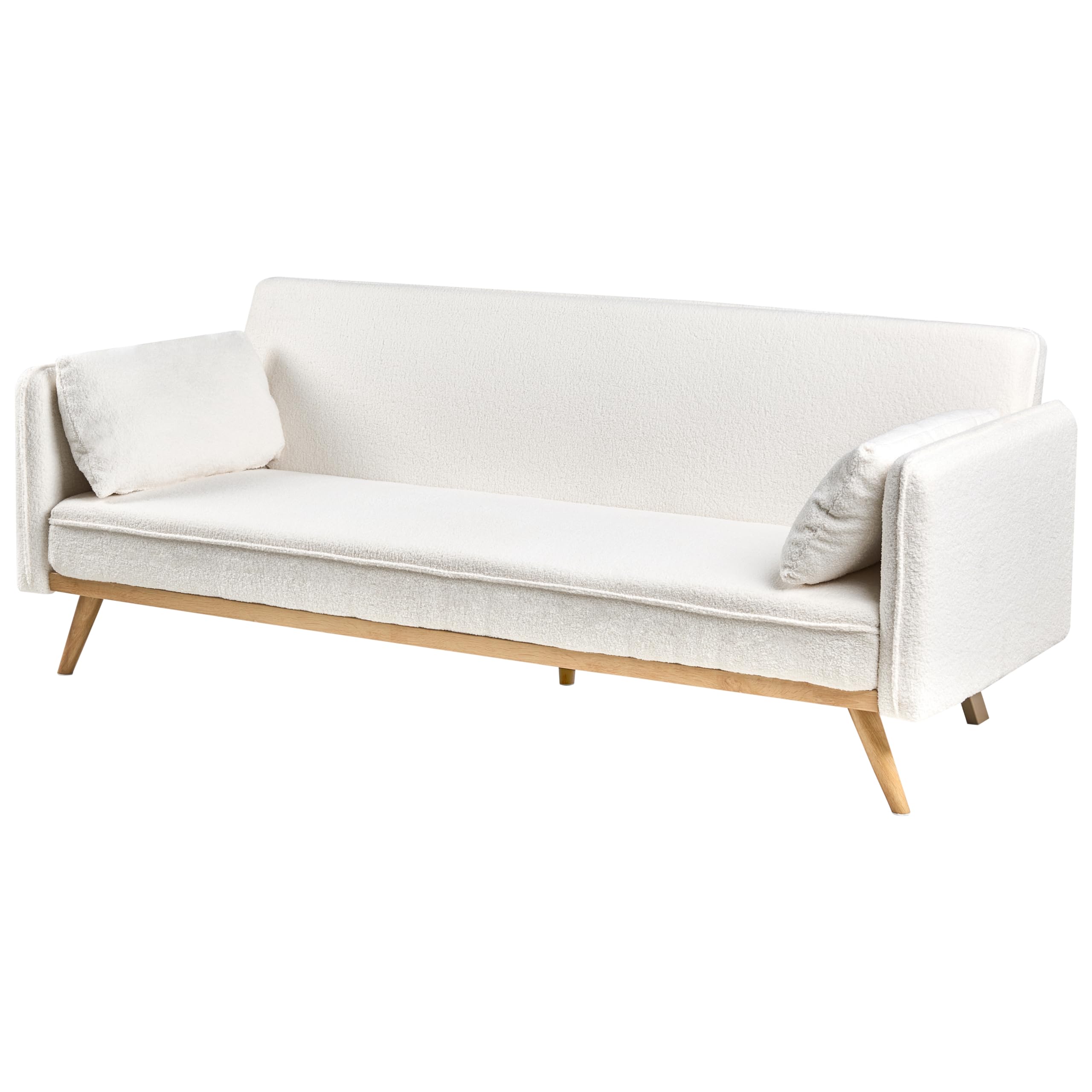 3-Sitzer Sofa Bouclé creme weiß Schlaffunktion Dekokissen Schlafsofa Asaa