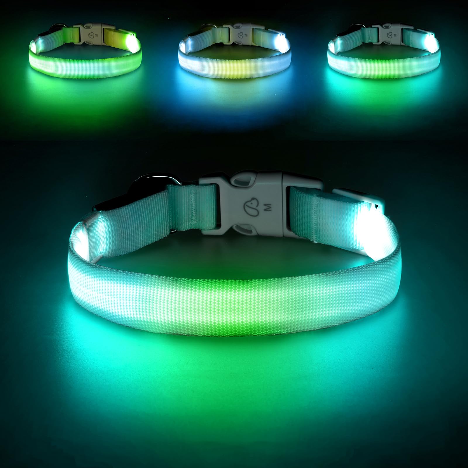KOSKILL LED Dog Collar, Light Up Dog Collar with RGB Macaron Lighting Mode, Glow in the Dark Dog Collar, Type-C Rechargeable, Waterproof, Super Bright TPU, Battery Display for Small Medium Large Dogs