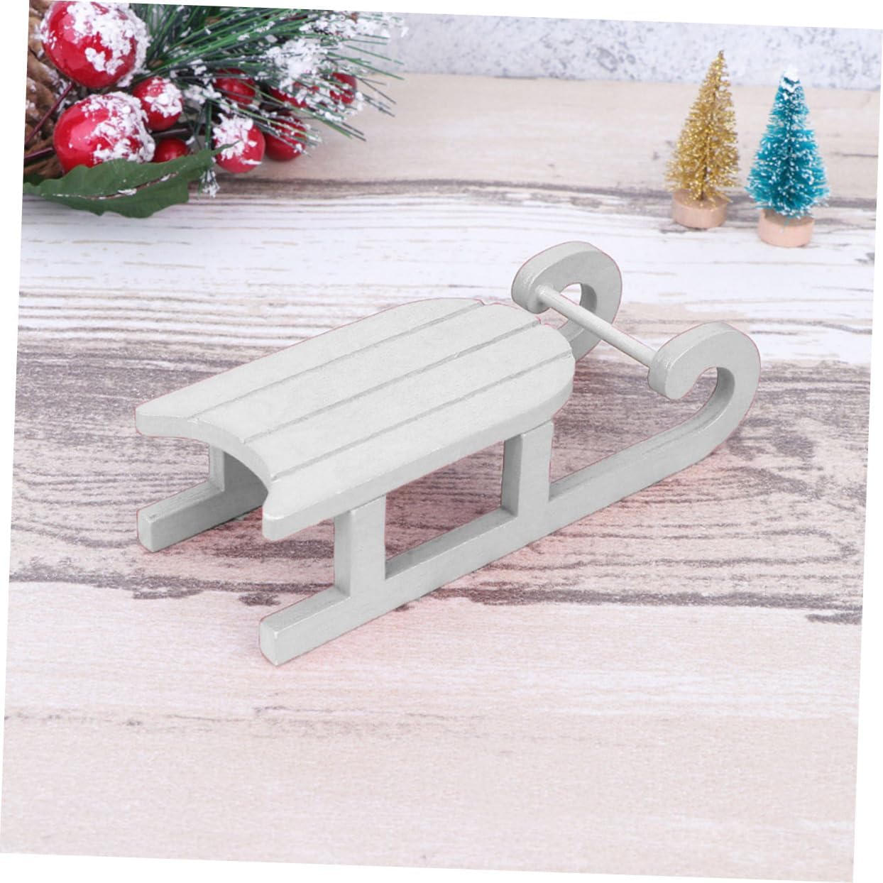 Christmas Sleigh Ornament 2pcs White Wooden Sled for Decoration Xmas