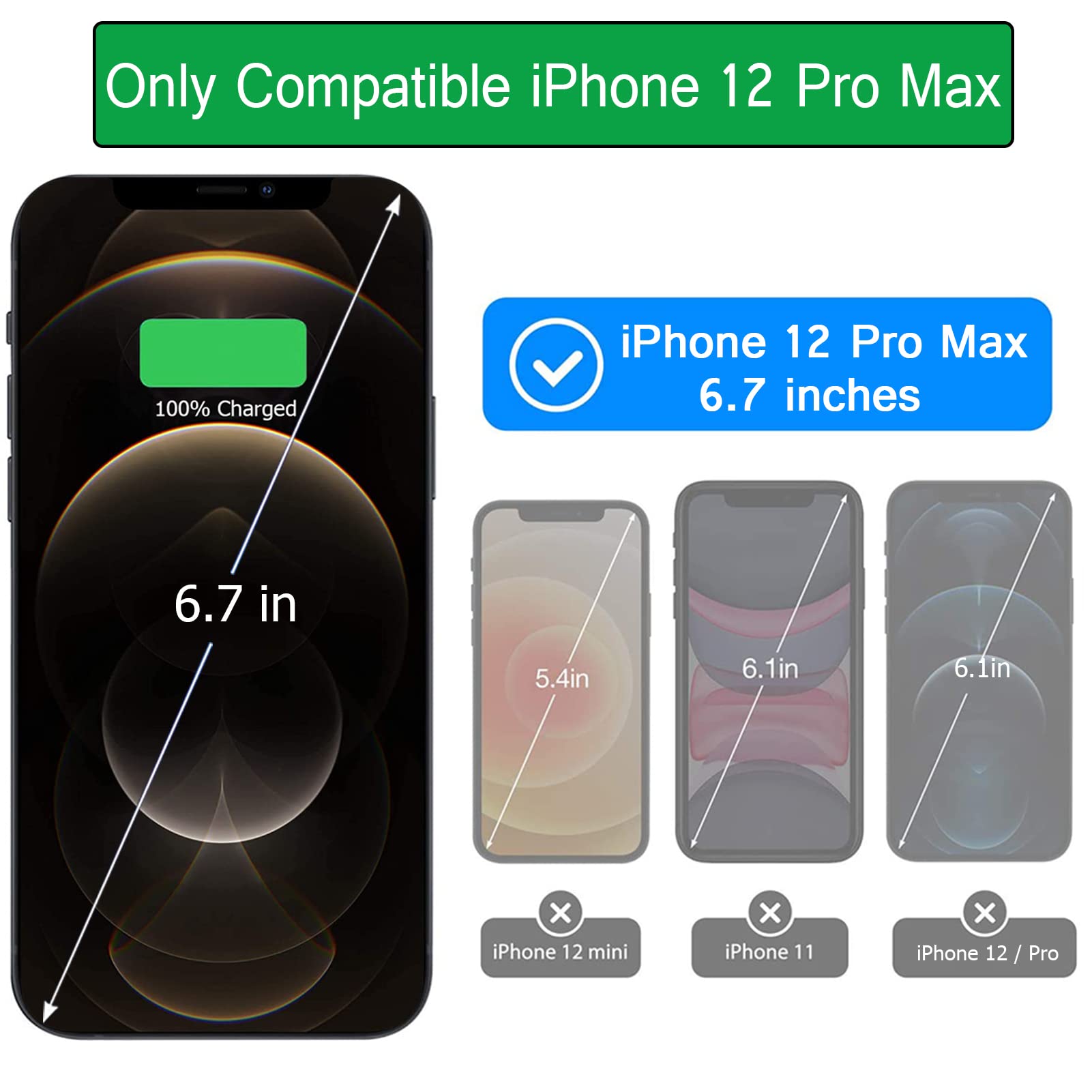 Battery Case for iPhone 12 Pro Max,10800mAh Rechargeable Portable Charging Case with Wireless Charging Compatible for iPhone 12 Pro Max (6.7 inch) with Carplay Extend Battery Charger Pack Case (Black)