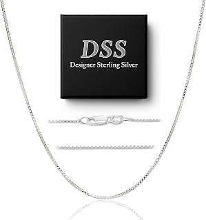 DSS 925 Sterling Silver Necklace for Women, Box Chain 0.8mm, Lobster Claw Clasps, Sterling Silver Chain, Italian Jewelry for Women, 16in - 30in