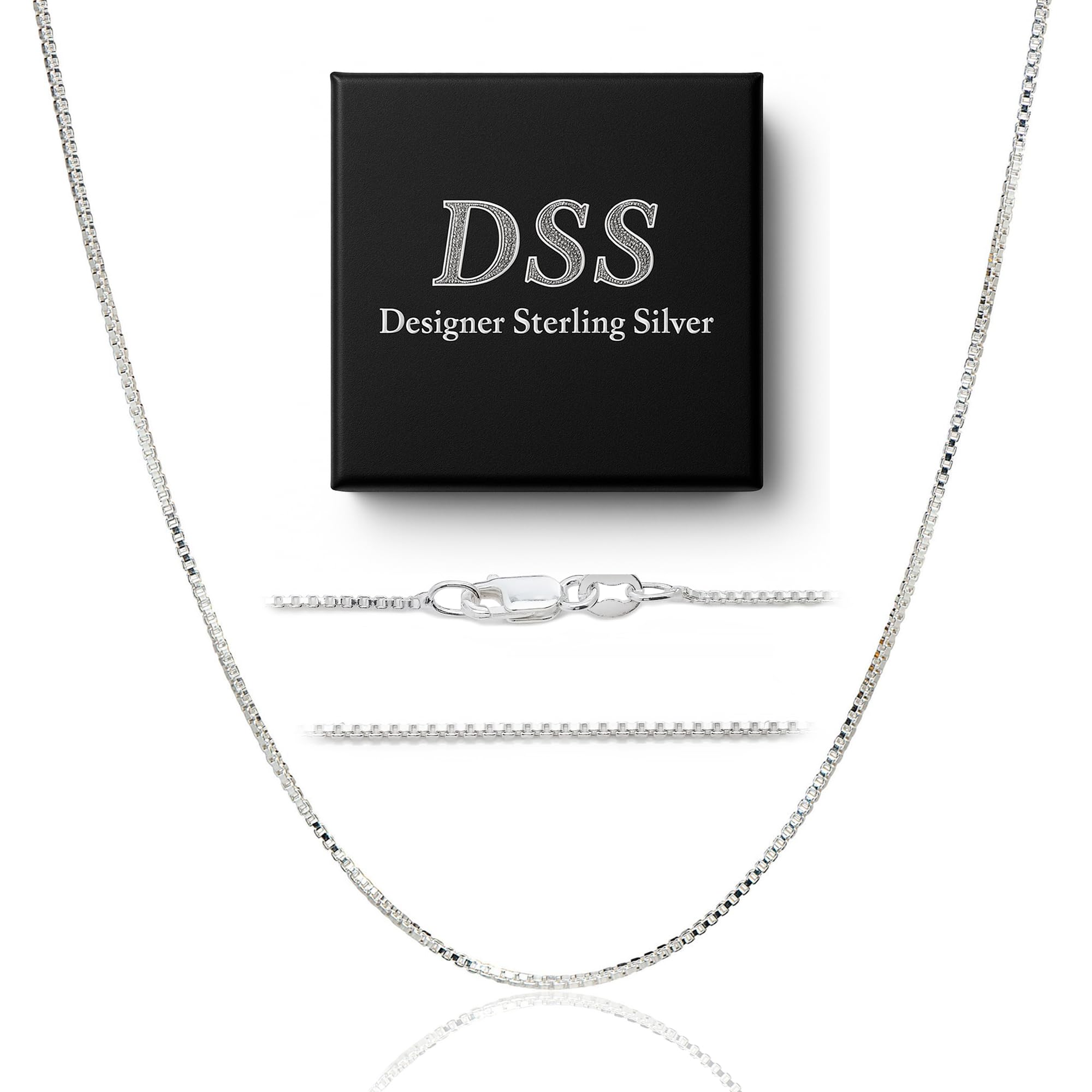 DSS 925 Sterling Silver Necklace for Women, Box Chain 0.8mm, Lobster Claw Clasps, Sterling Silver Chain, Italian Jewelry for Women, 16in - 30in