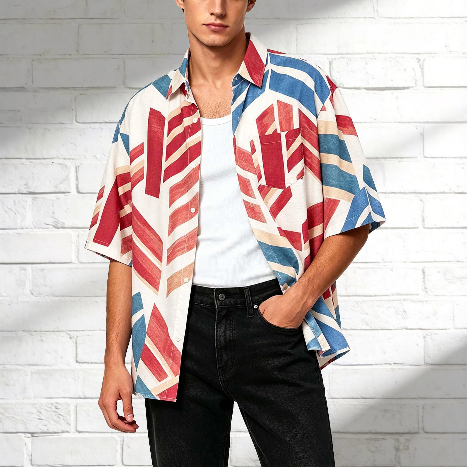 Camicia hawaiana da uomo a maniche corte, camicia hawaiana da uomo, con bottoni, estiva, con fiori, vestibilità regolare, maglietta da spiaggia, per vacanze, camicia hawaiana, traspirante, per il