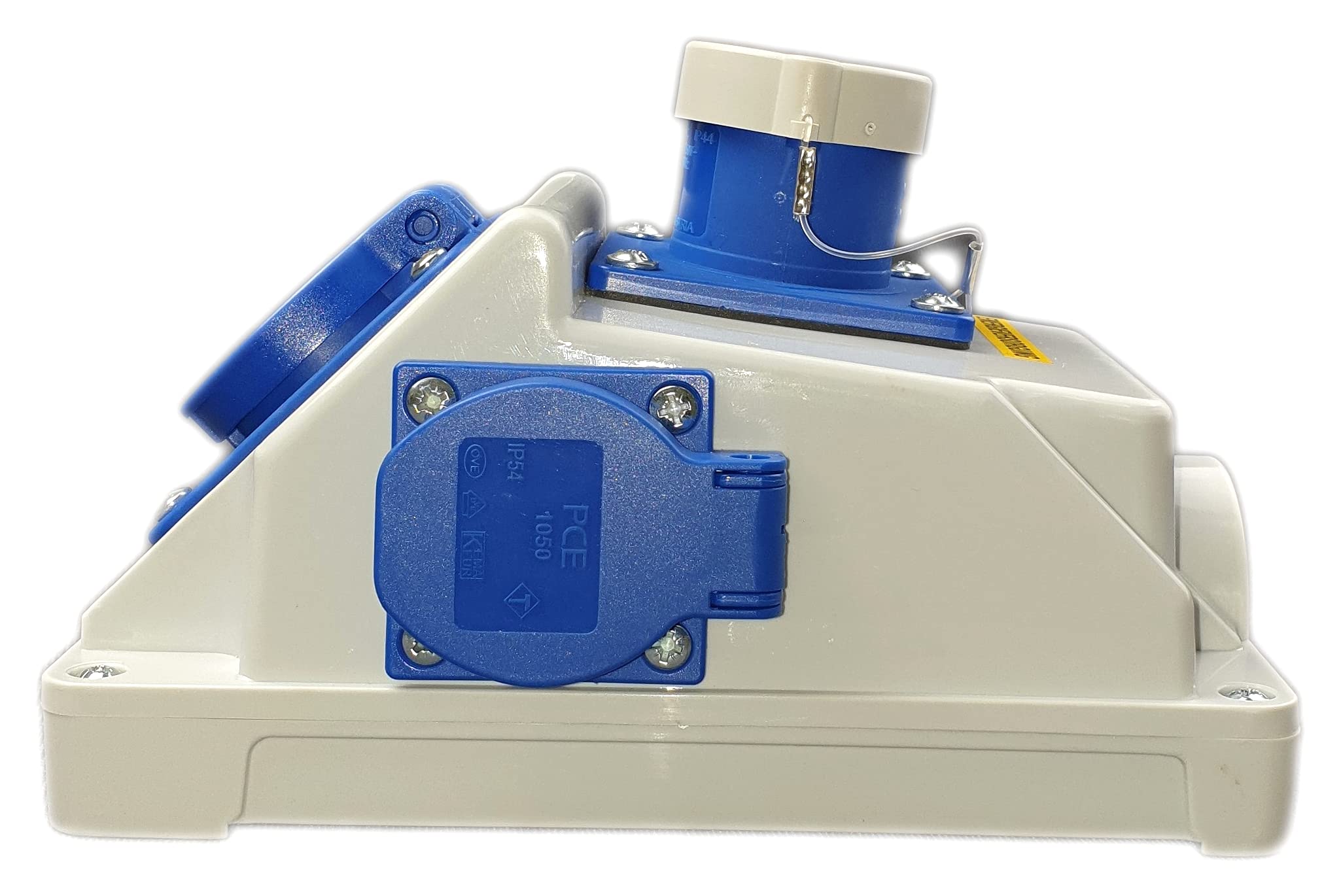 RoadEu CEE - Adattatore Caravan, Spina combinata 16A 3P, 2 prese Schuko da 230V, spina per dispositivi da parete IP44