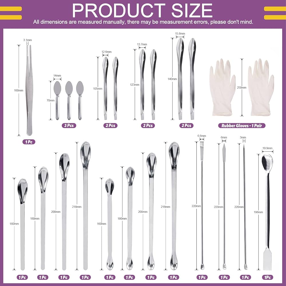 10 Pcs Stainless Steel Lab Wooden Handle Spatulas Micro Scoop Laboratory Sampling Mixing Set With Bowl