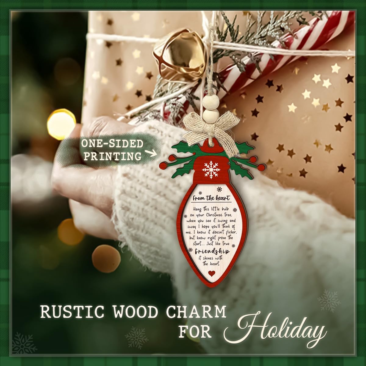 Friendship Bulb Christmas Ornament - Holiday Light Bulb Shaped Ornaments with Thank You Message, 2 Layer Wood - Sentimental Gift for Friend, Besties, Long Distance Keepsake for Women & Men - Image 7