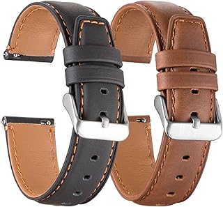 Compatible with Samsung Galaxy Watch 4 Classic 46mm/42mm Bands 2 Pack Leather,for Galaxy Watch Active 2 40mm/44mm/active Bands,for Galaxy Watch 4 40mm/44mm,for Galaxy Watch 42mm/41mm(Black+Coffee)