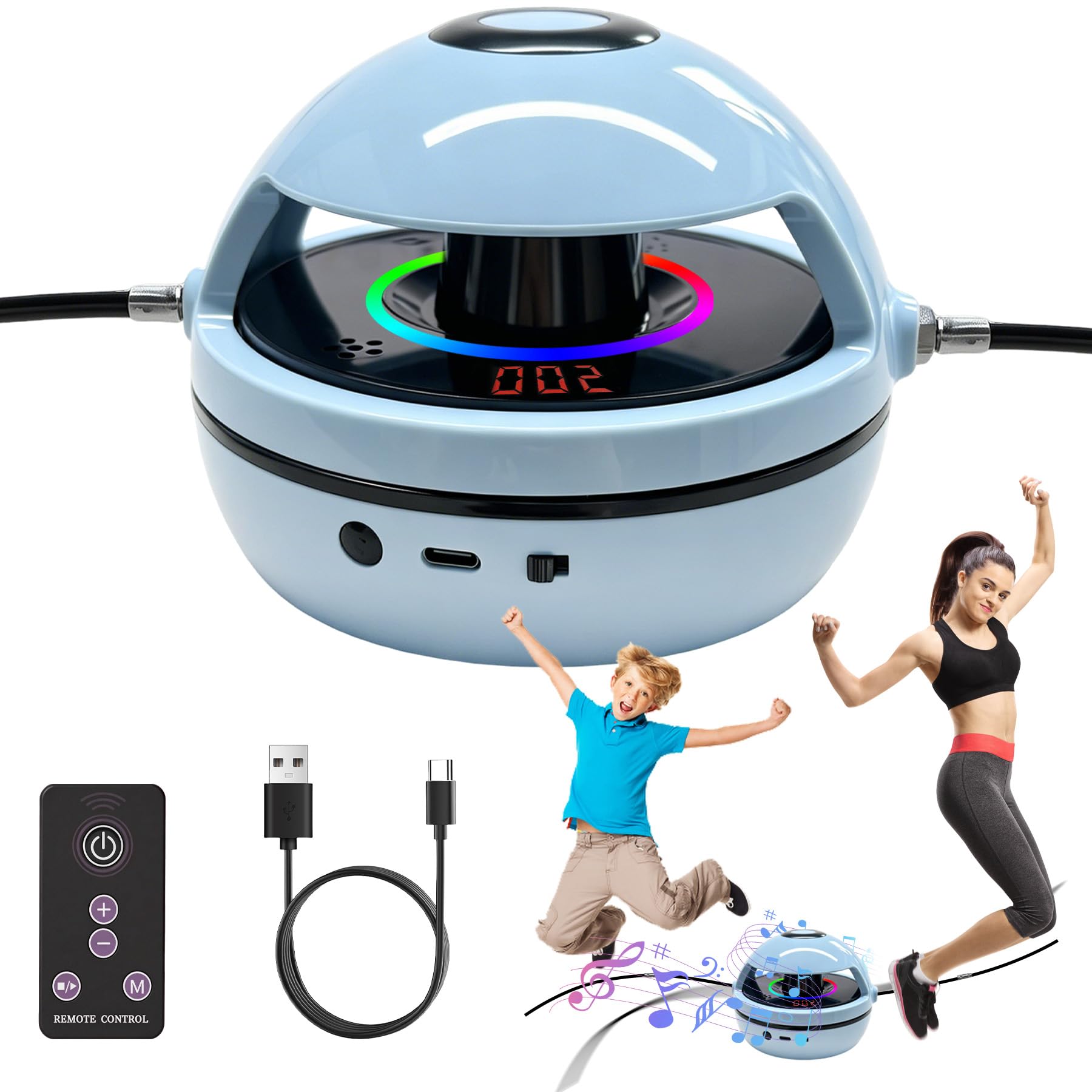 TZEKING Corda per Saltare Elettronica,Corda per Saltare Smart con Contatore,Regolabile da 1 a 10,Contatore a Display LED,Telecomando,Macchina per Saltare Bluetooth