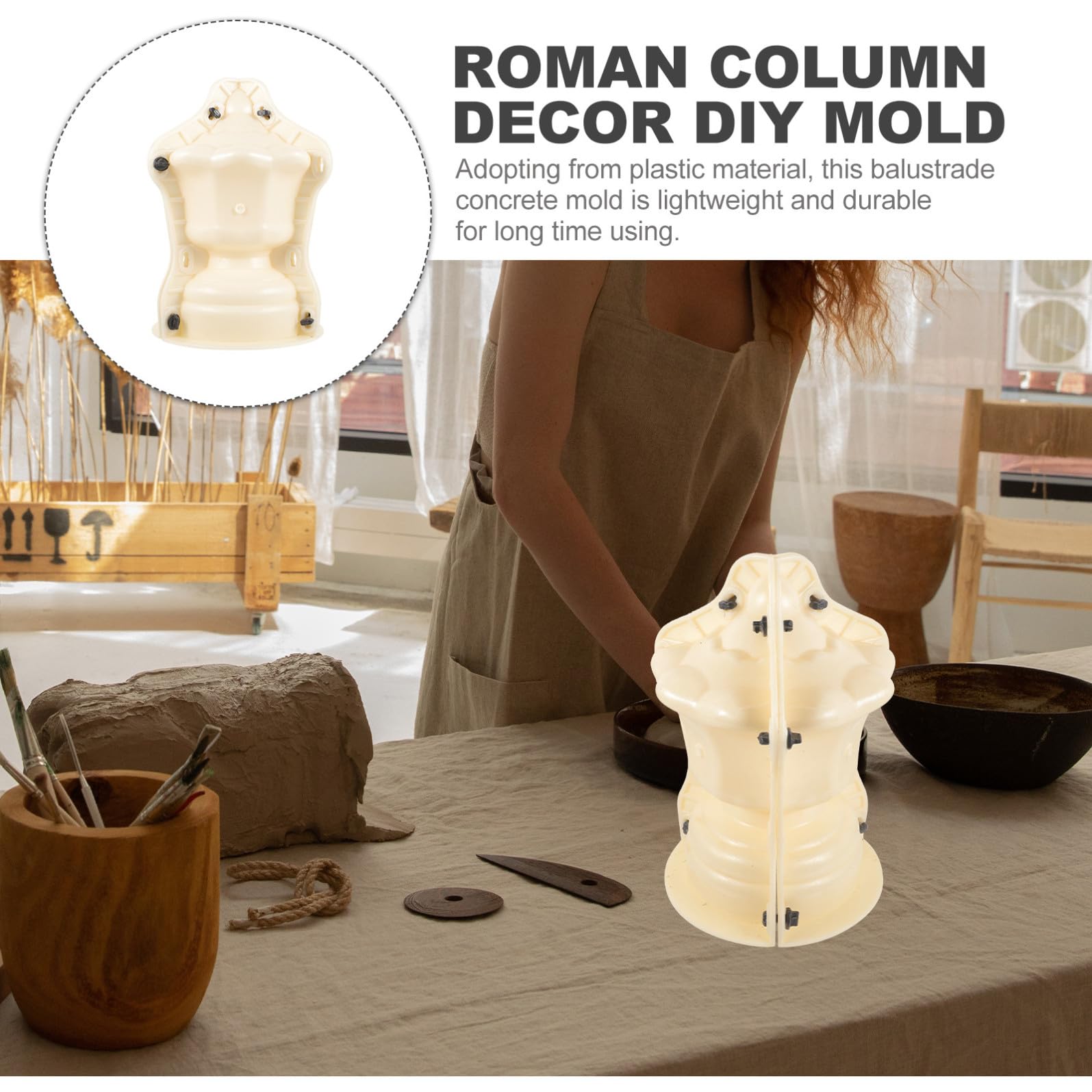 Stampo per Colonna Romana in Plastico Beige Leggero Struttura Semplice, Modello a Sfera per Decorazioni Balcone e Recinzione in Comunità e Strade, per Appassionati di Fai-da-te