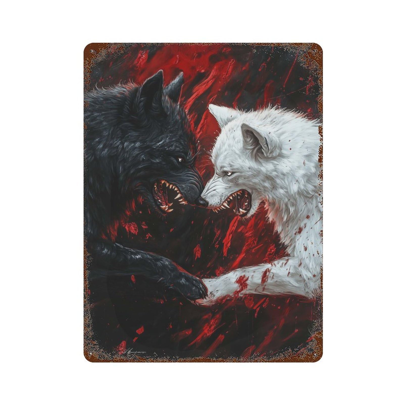 Black And White Wolves Vintage Rust Metal Sign 15.7"x11.8", for Pub, Kitchen And Man Cave Decor, Rustic Home Decor