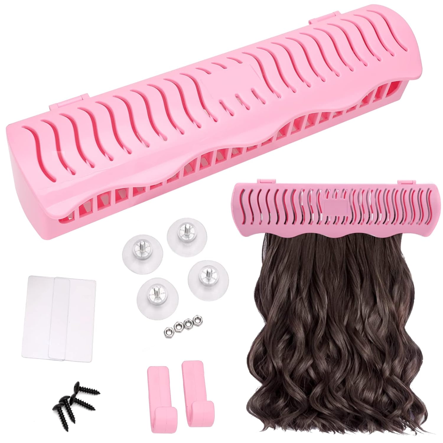 Hair Extension Holder Hair Extension Style Caddy Designed to Hold Clip-Ins, Tape-In’s, Micro Bundles and Sew-In Wefts While You Color, Wash, Style, Pack and Store (Pink)