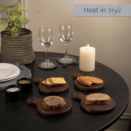 Miniatura 3 de The Fine Living Co. Set of 4 Small Appetizer Serving Plate, Walnut Charcuterie Boards, Acacia Small Round Board, Wood Tray, Mini Serving Board for