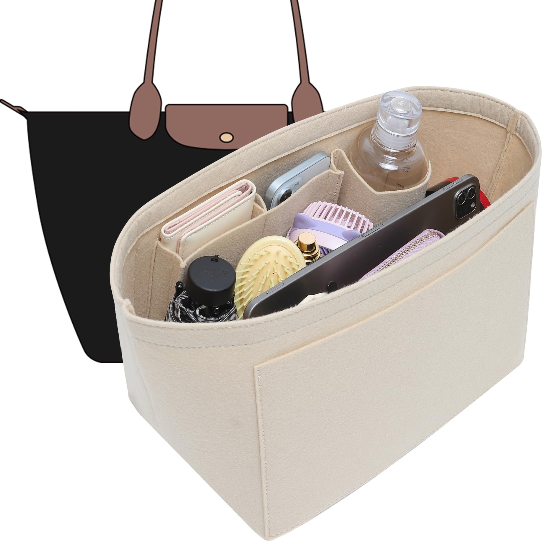 Doxo Felt Purse Organizer Insert,Handbag Organizer Compatible with Longchamp Le-pliage Large and More, Long Champ Bag Organizer Keeps Tote Handbags