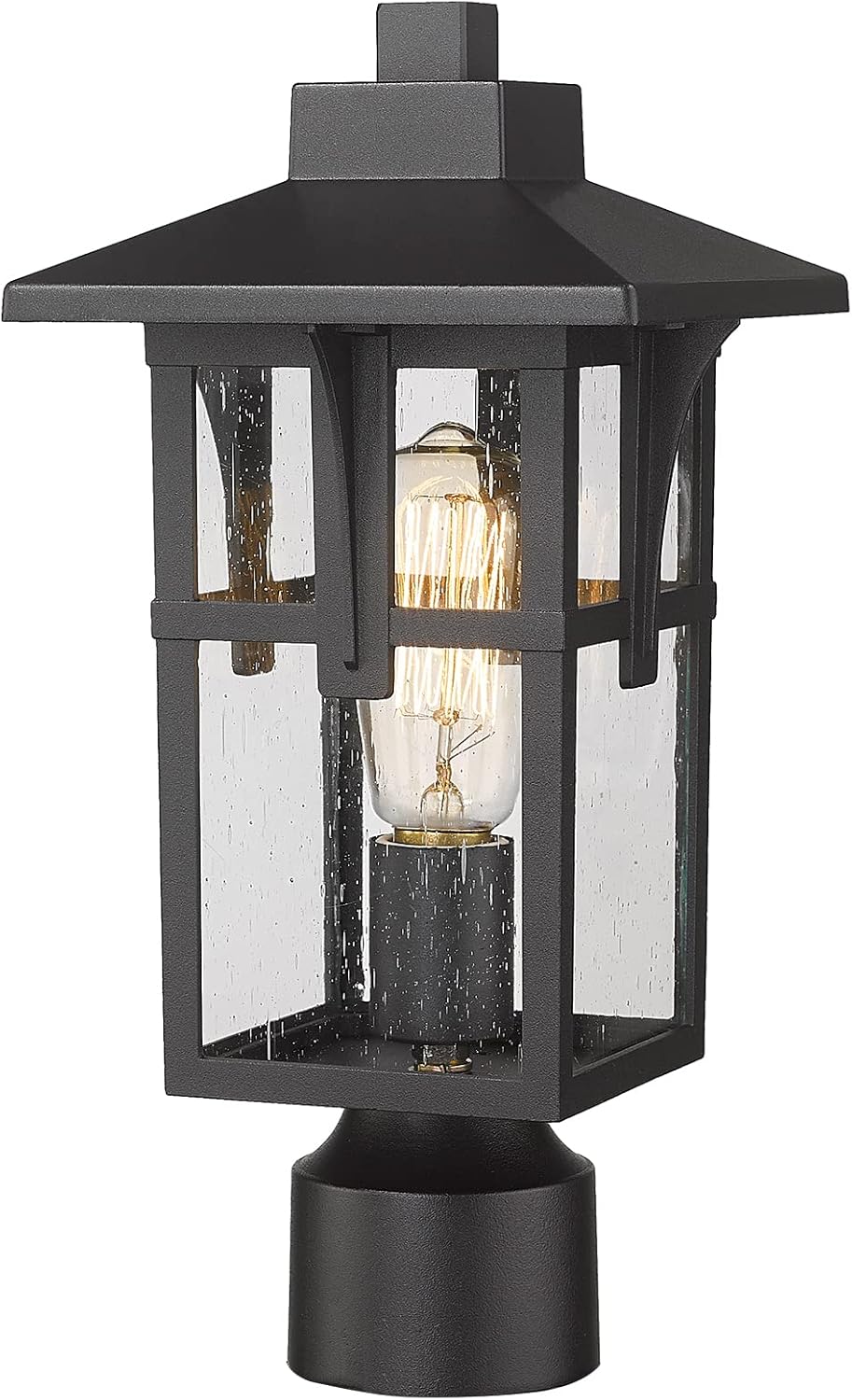 Outdoor Post Light Fixtures, HWH Exterior Pillar Light 2 Pack, Industrial Pole Lamp in Matte Black Finish with Seeded Glass, 5HX62P-2PK BK