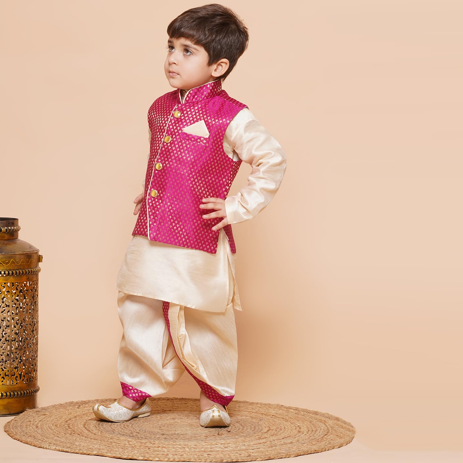 AJ DEZINES Kids Ethnic Wear Pink Dhoti Kurta Set For Boys With Waist Coat (1926-Pink, Silk) 12 Months-18 Months 4