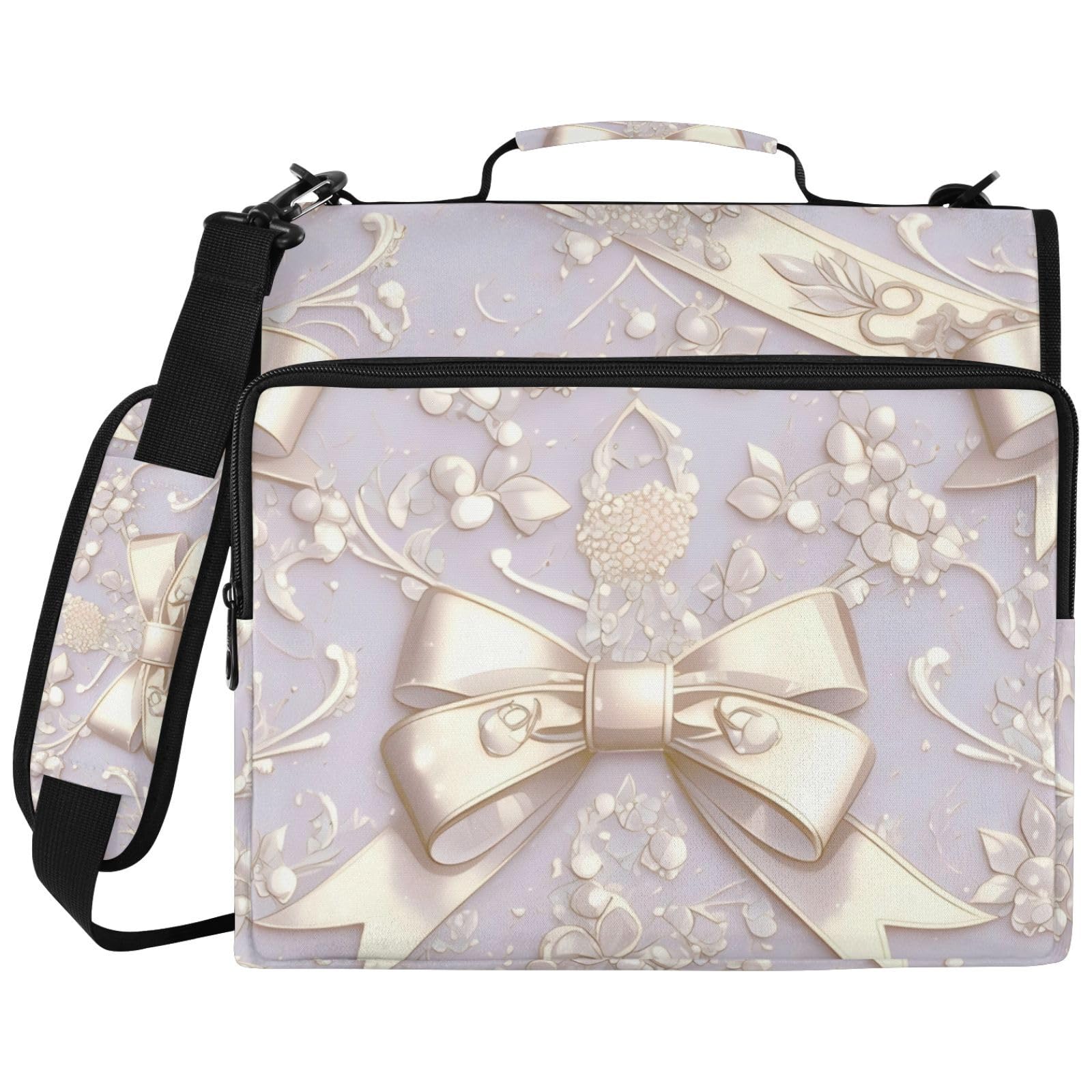 Carpeta de 3 anillas con cremallera y lazo dorado con estampado floral y
