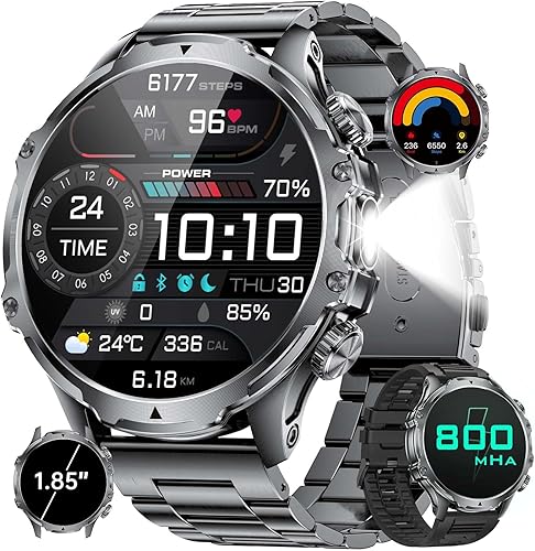 Reloj inteligente militar para hombre, reloj inteligente de pantalla grande HD de 1.85 pulgadas, linternaIP68 resistente al agua800 mAhpodómetromás
