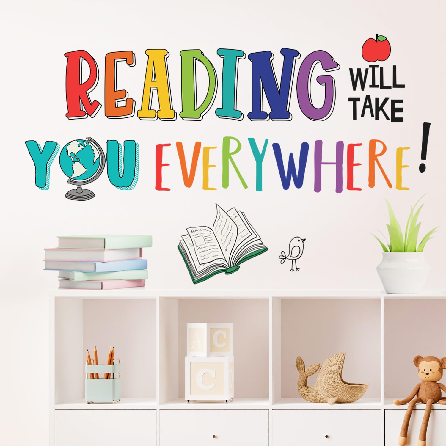 DECOWALL Reading Corner Wall Stickers Decals Décor Classroom Kids Room Inspirational Nursery Art Bedroom Library Peel and Stick Book Playroom Quotes School Educational (DS9-8092) - Image 3